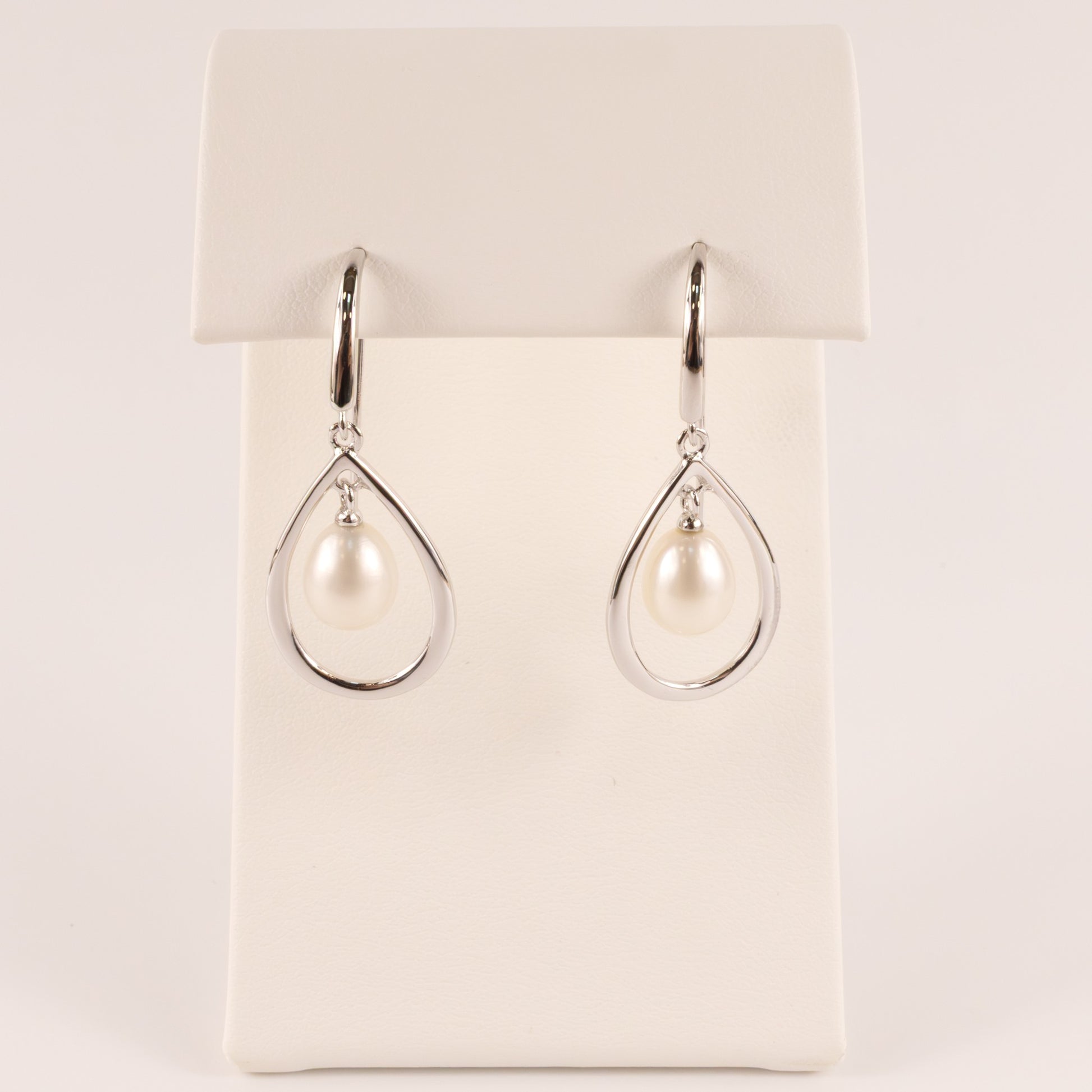 Sterling Silver Pearl Teardrop Frame Drop Dangle Earrings