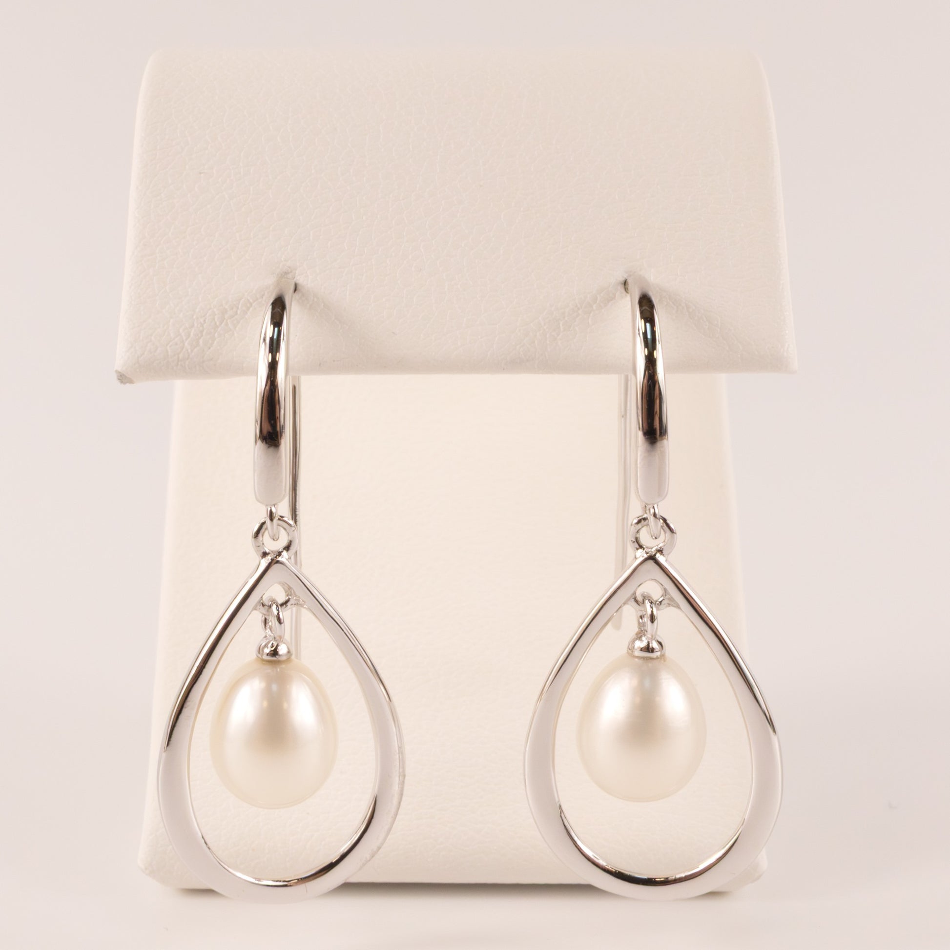 Sterling Silver Pearl Teardrop Frame Drop Dangle Earrings