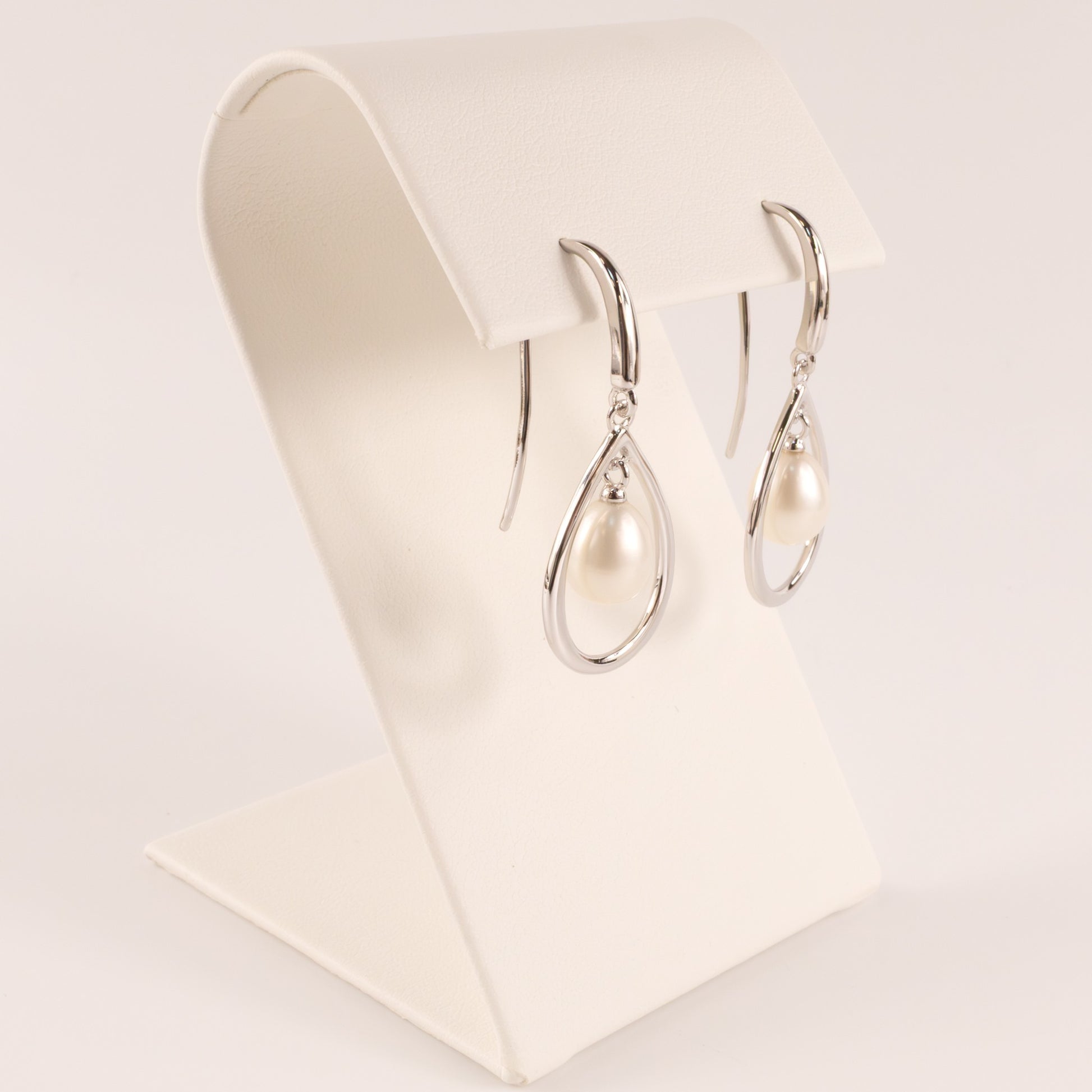 Sterling Silver Pearl Teardrop Frame Drop Dangle Earrings