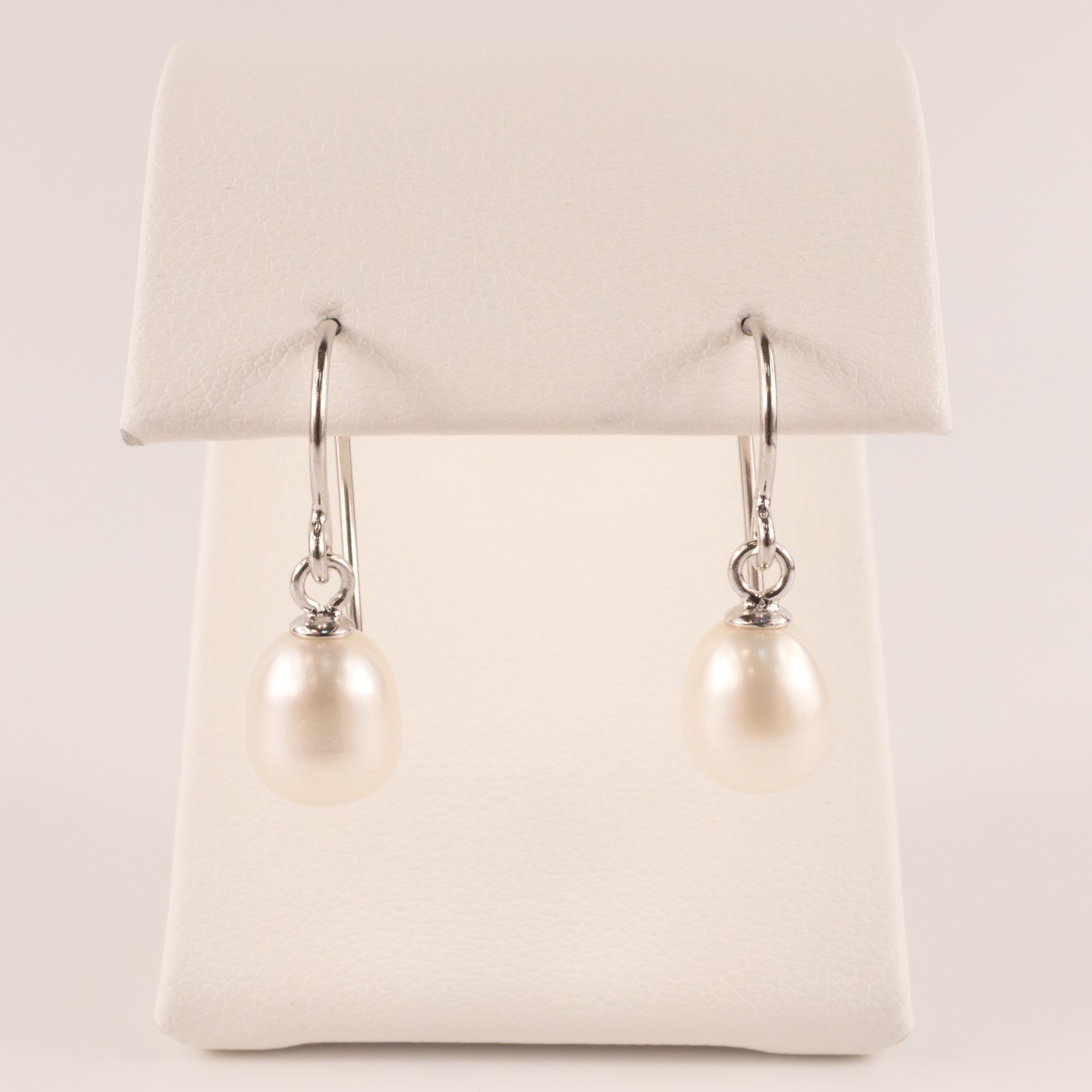 Sterling Silver 8mm Pearl Drop Dangle Earrings