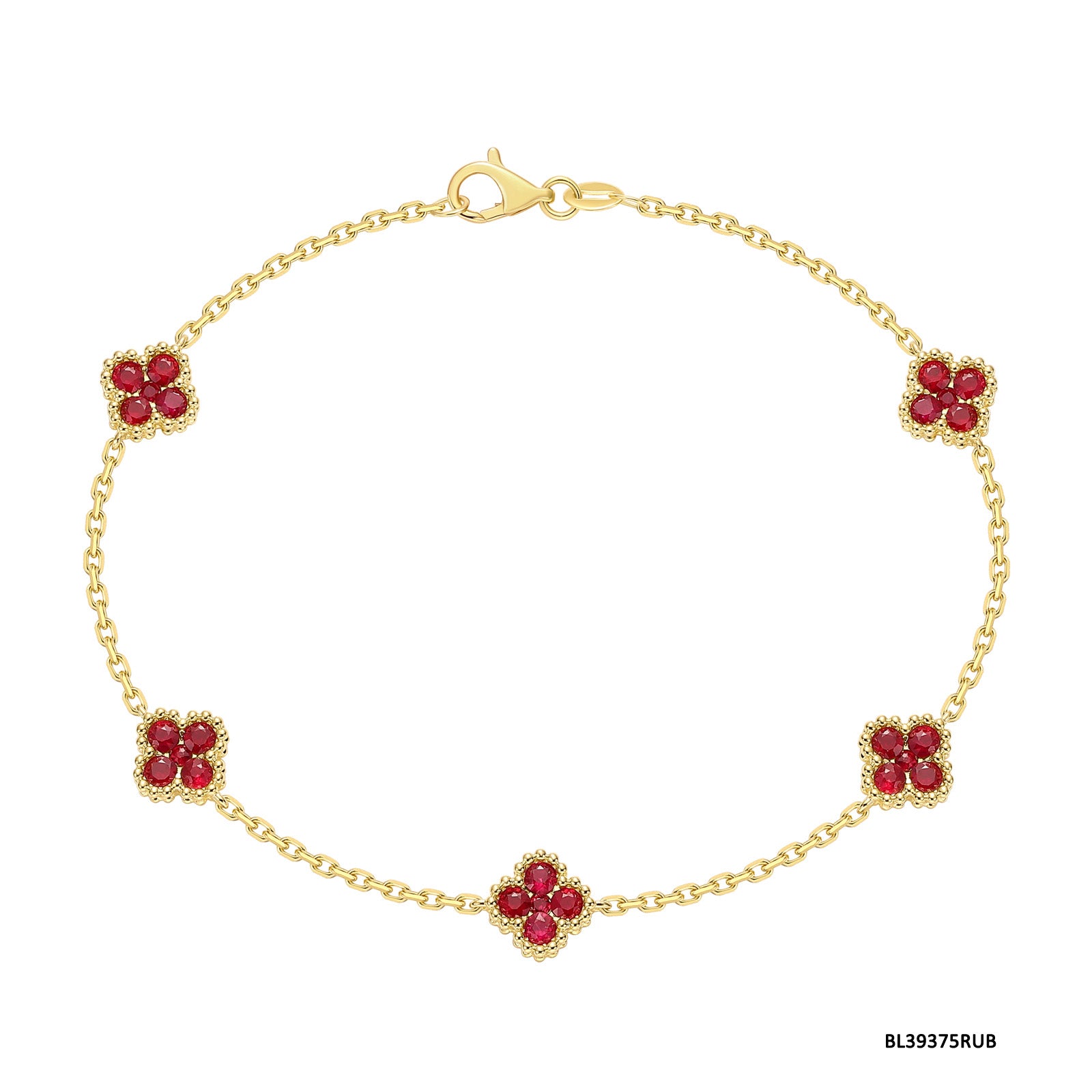 14KYG Ruby Clover Station Bracelet