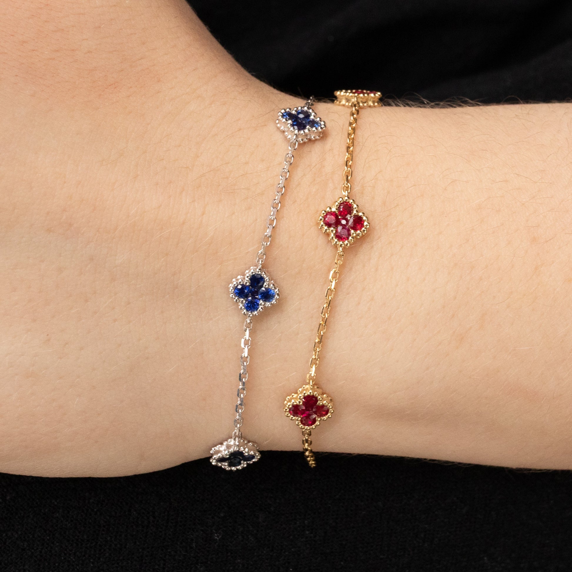 14KYG Ruby Clover Station Bracelet