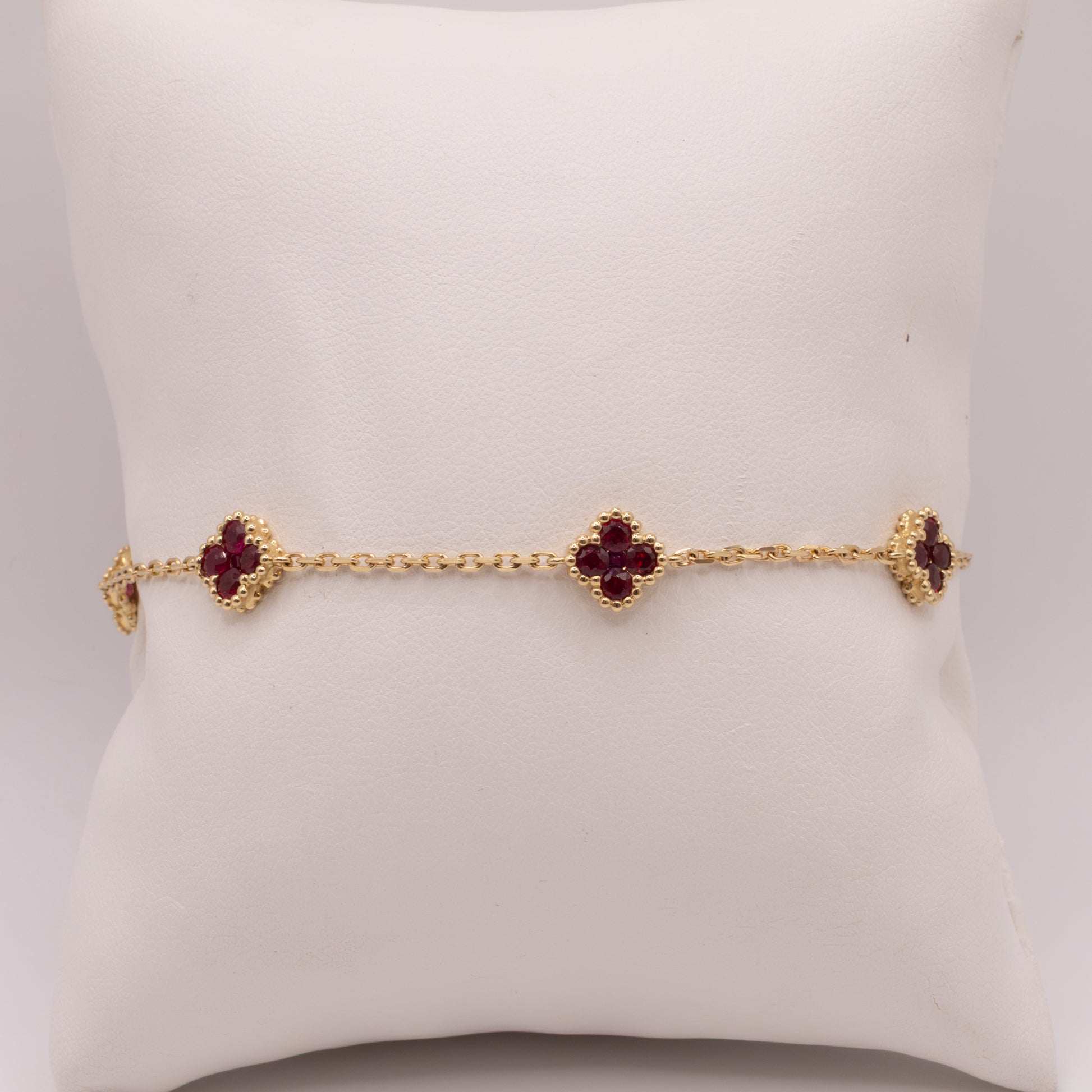 14KYG Ruby Clover Station Bracelet