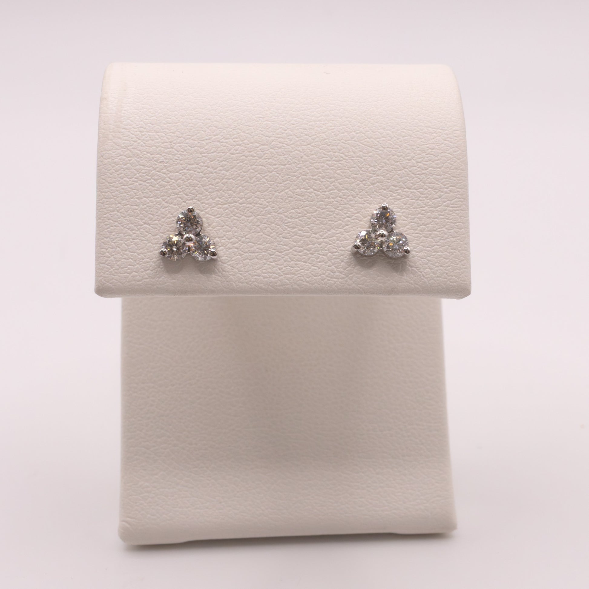 14KWG Diamond 3-Stone Cluster Stud Earrings