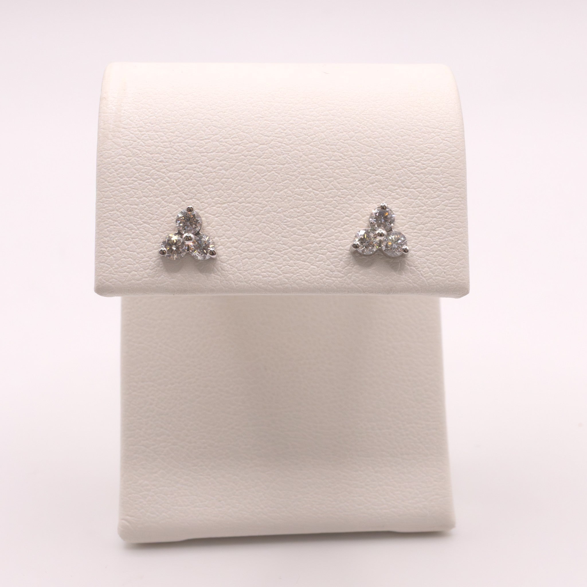 14KWG Diamond 3-Stone Cluster Stud Earrings