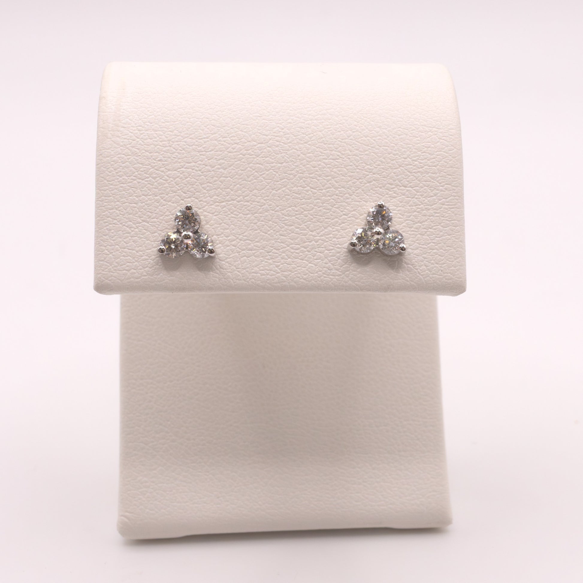 14KWG Diamond 3-Stone Cluster Stud Earrings