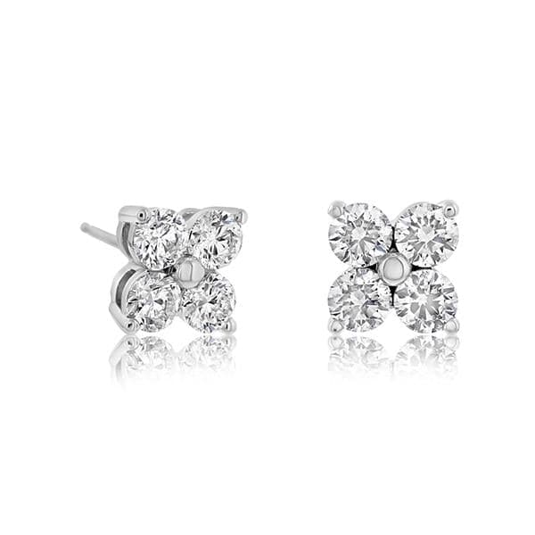 14KWG Diamond 4-Stone Clover Cluster Stud Earrings