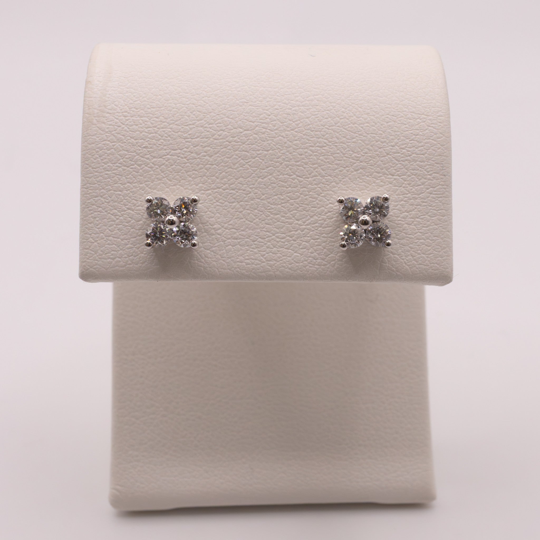 14KWG Diamond 4-Stone Clover Cluster Stud Earrings