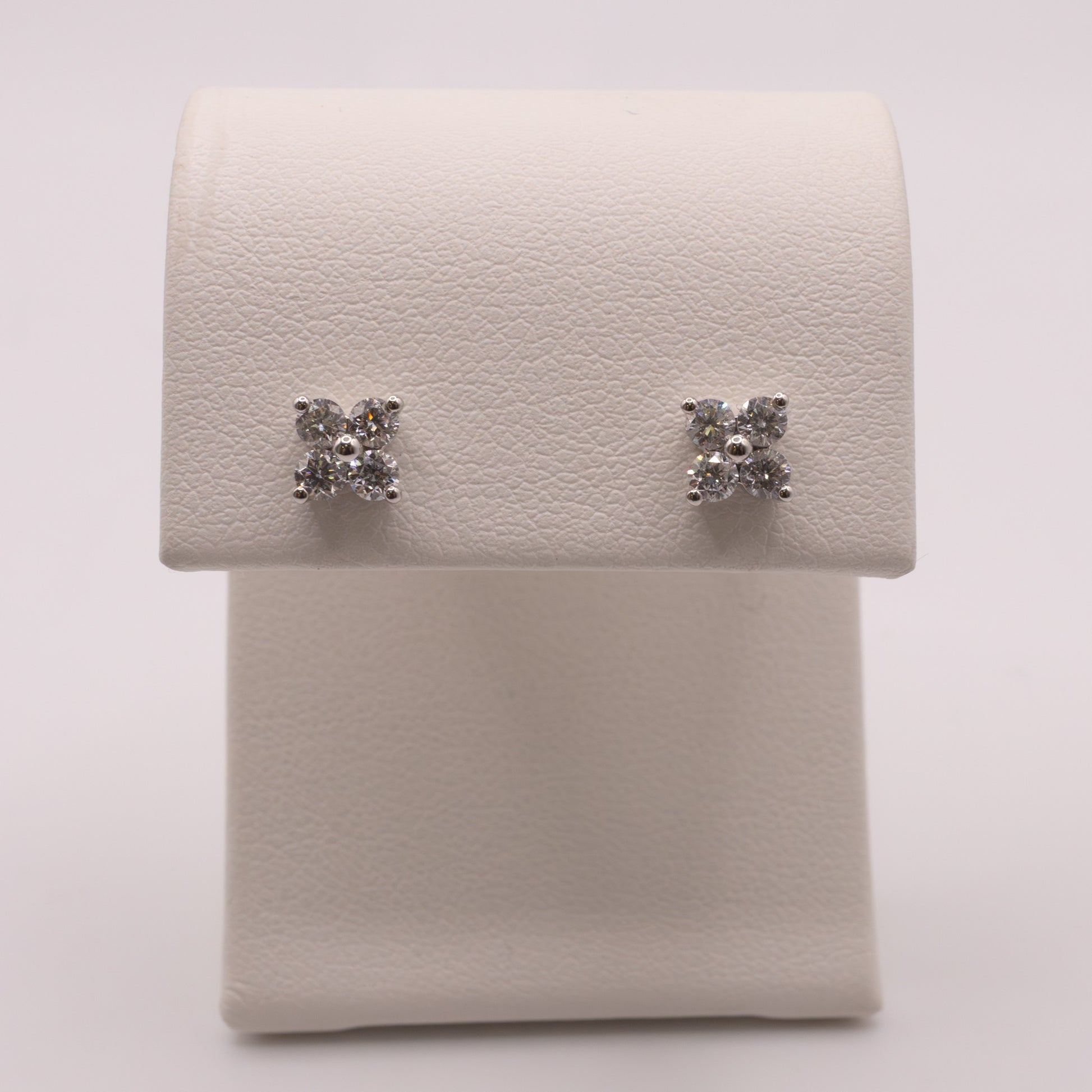 14KWG Diamond 4-Stone Clover Cluster Stud Earrings