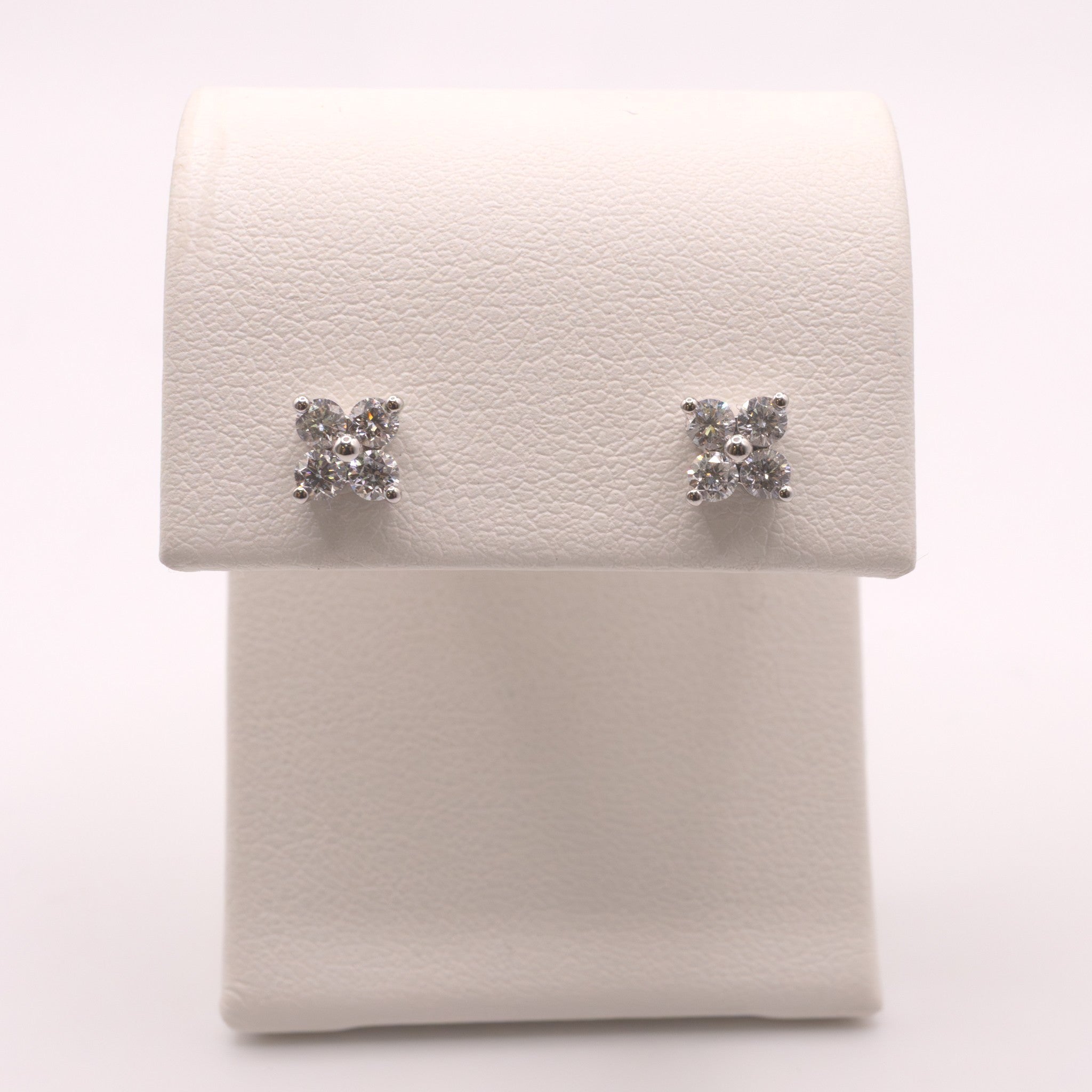 14KWG Diamond 4-Stone Clover Cluster Stud Earrings