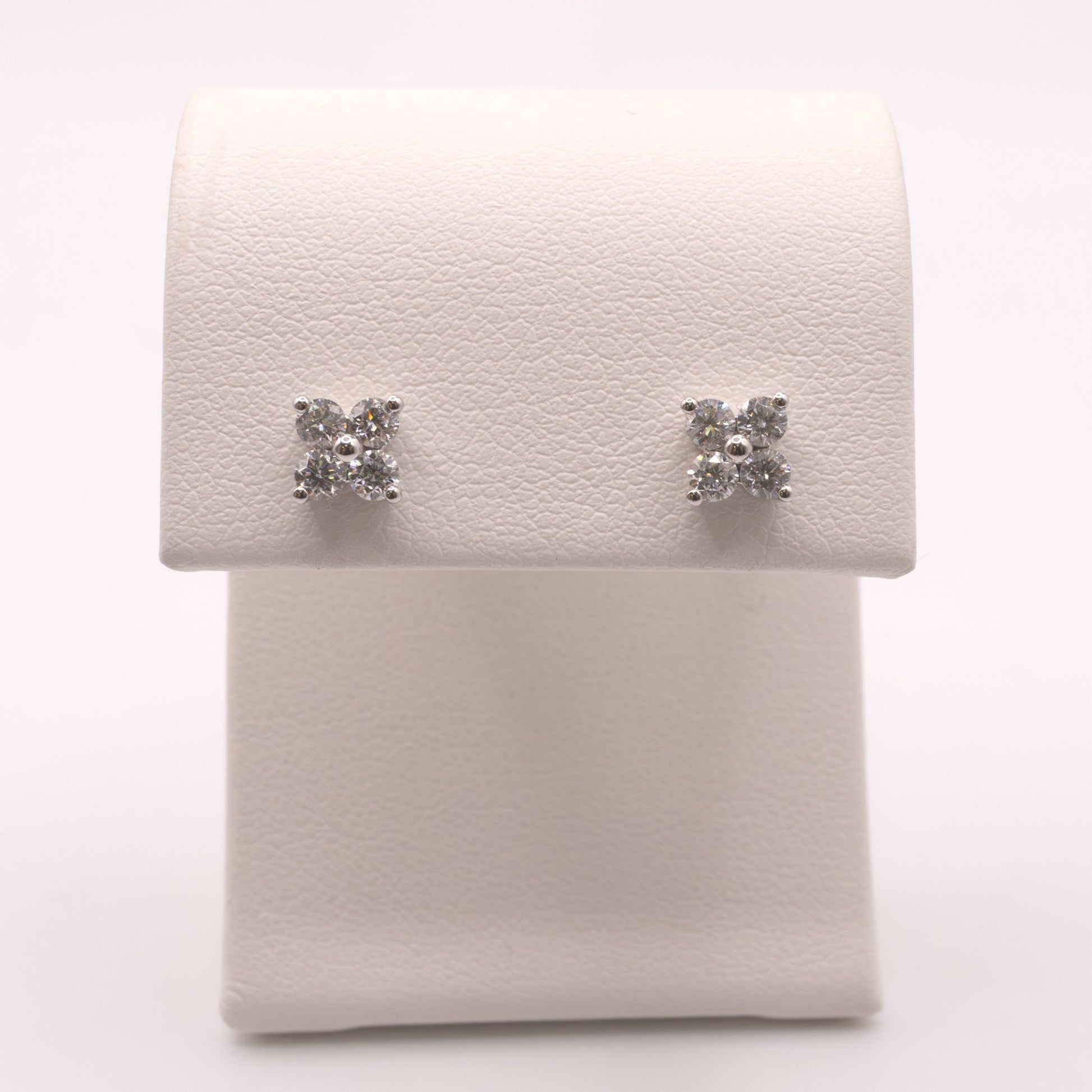 14KWG Diamond 4-Stone Clover Cluster Stud Earrings