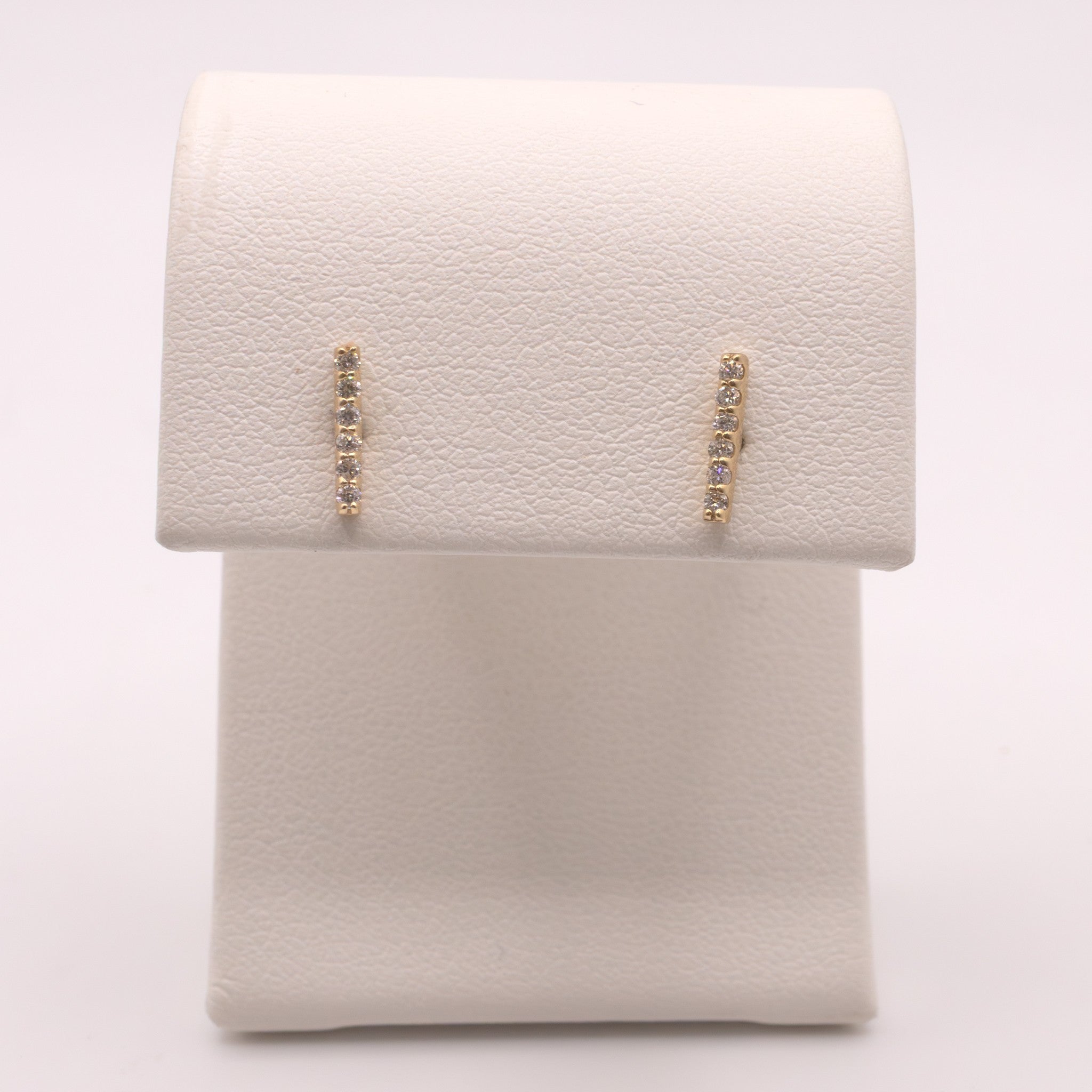 14KYG Diamond Bar Stud Earrings