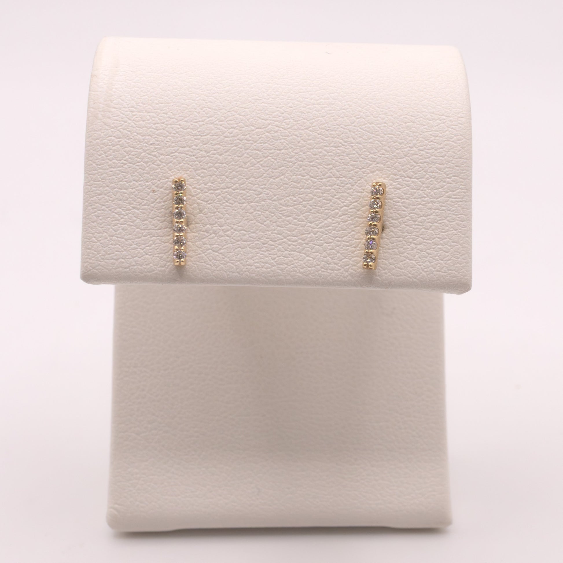 14KYG Diamond Bar Stud Earrings