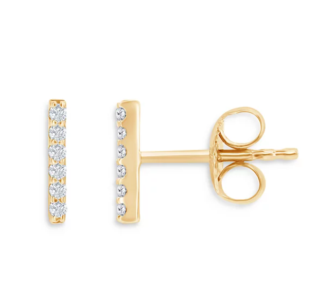 14KYG Diamond Bar Stud Earrings