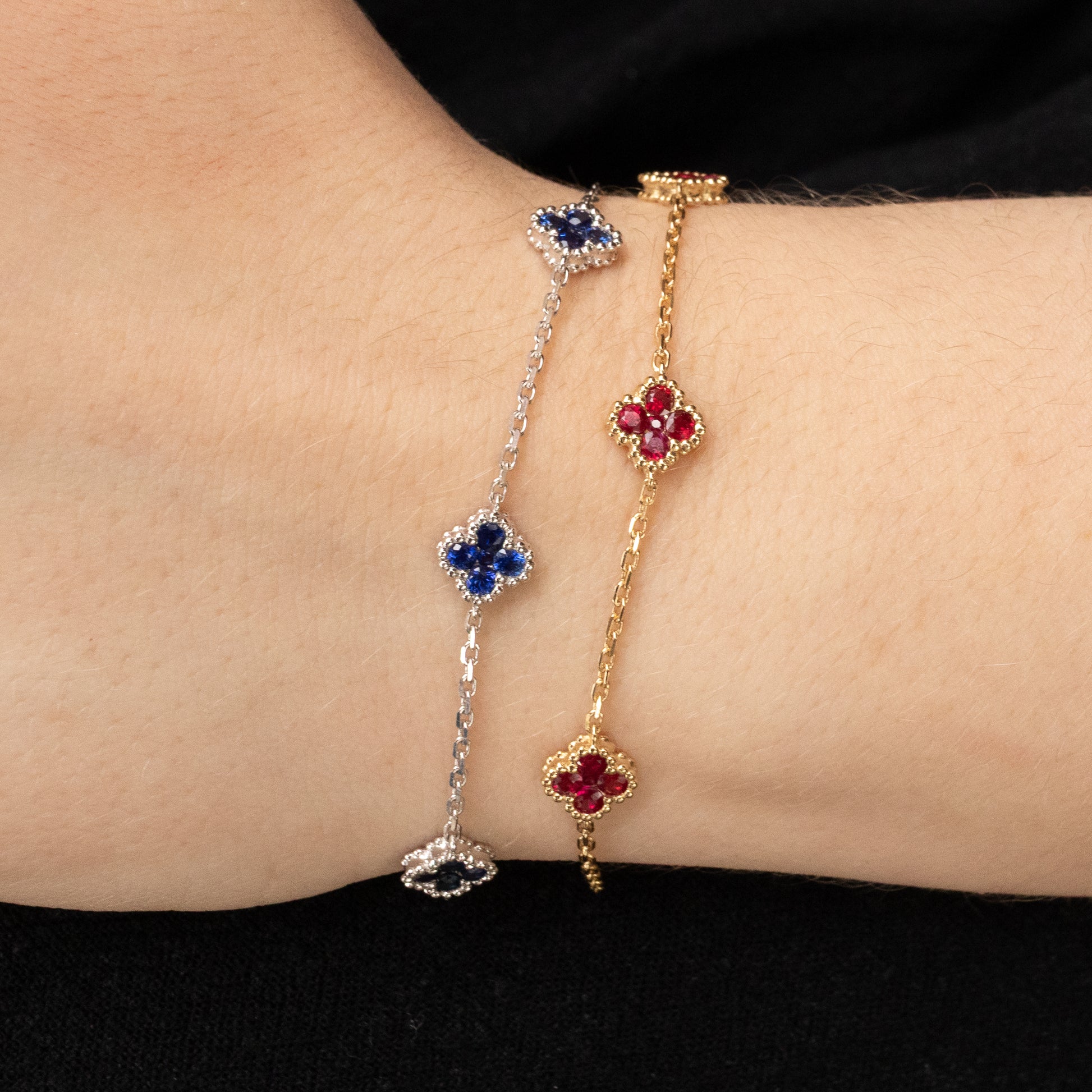 14KWG Sapphire Clover Sation Bracelet