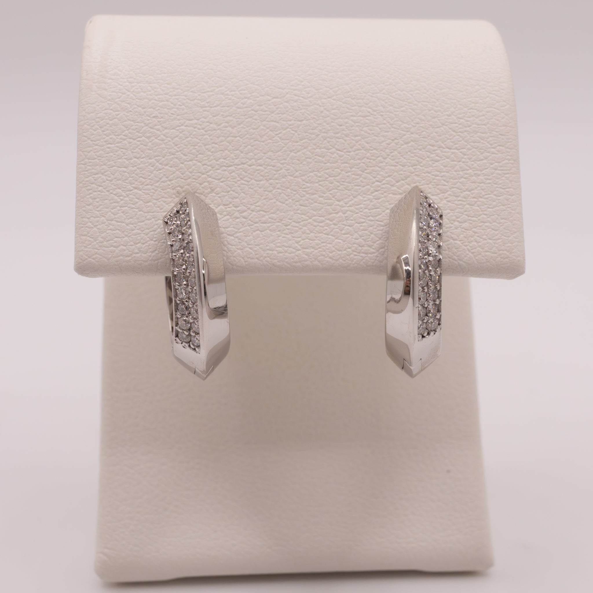 14KWG Diamond Knife Edge Huggie Hoop Earrings