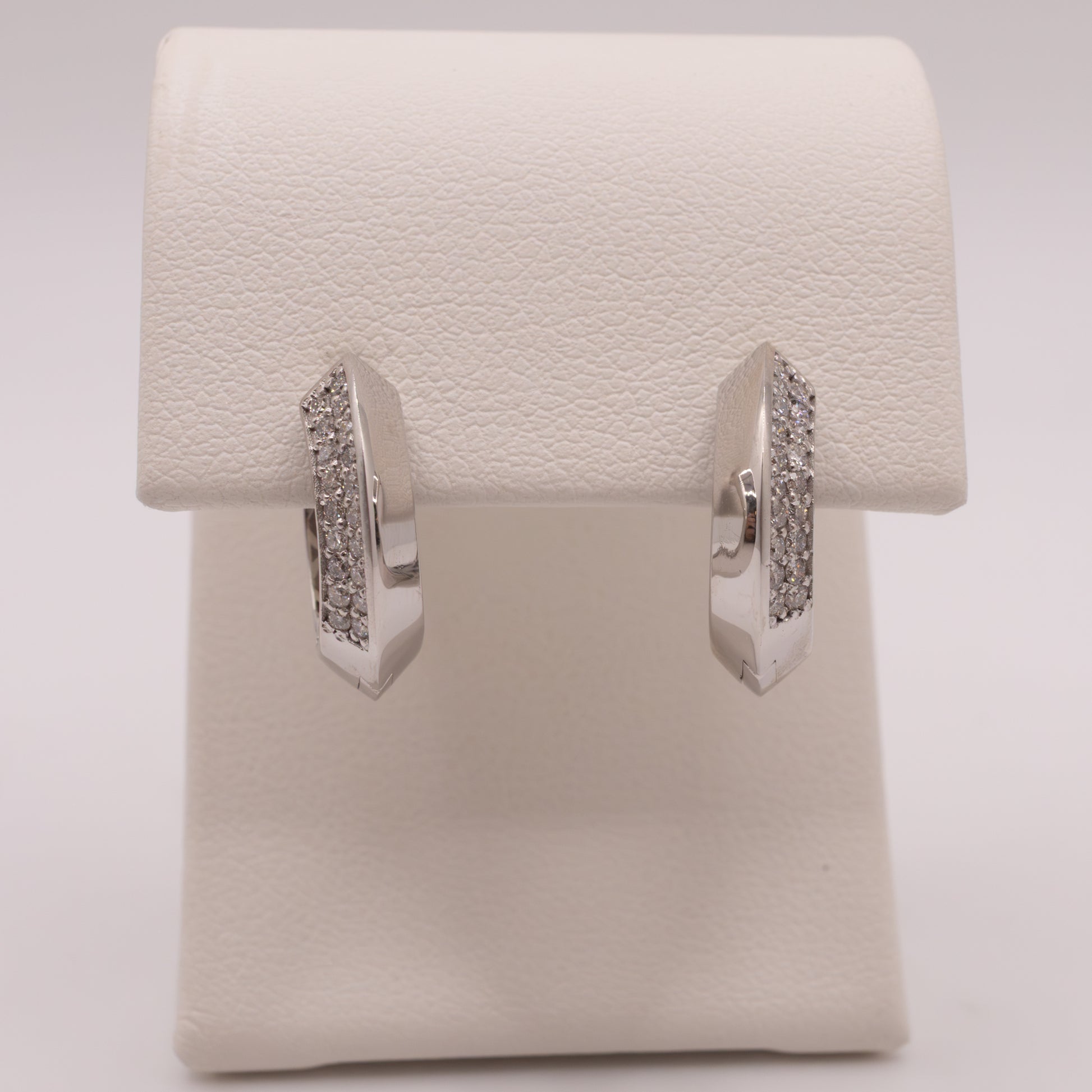 14KWG Diamond Knife Edge Huggie Hoop Earrings