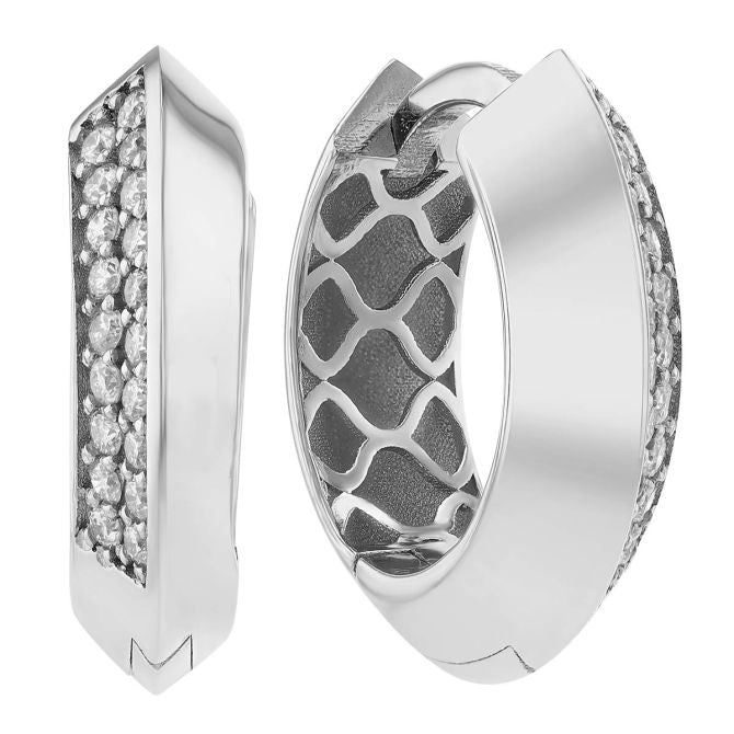 14KWG Diamond Knife Edge Huggie Hoop Earrings