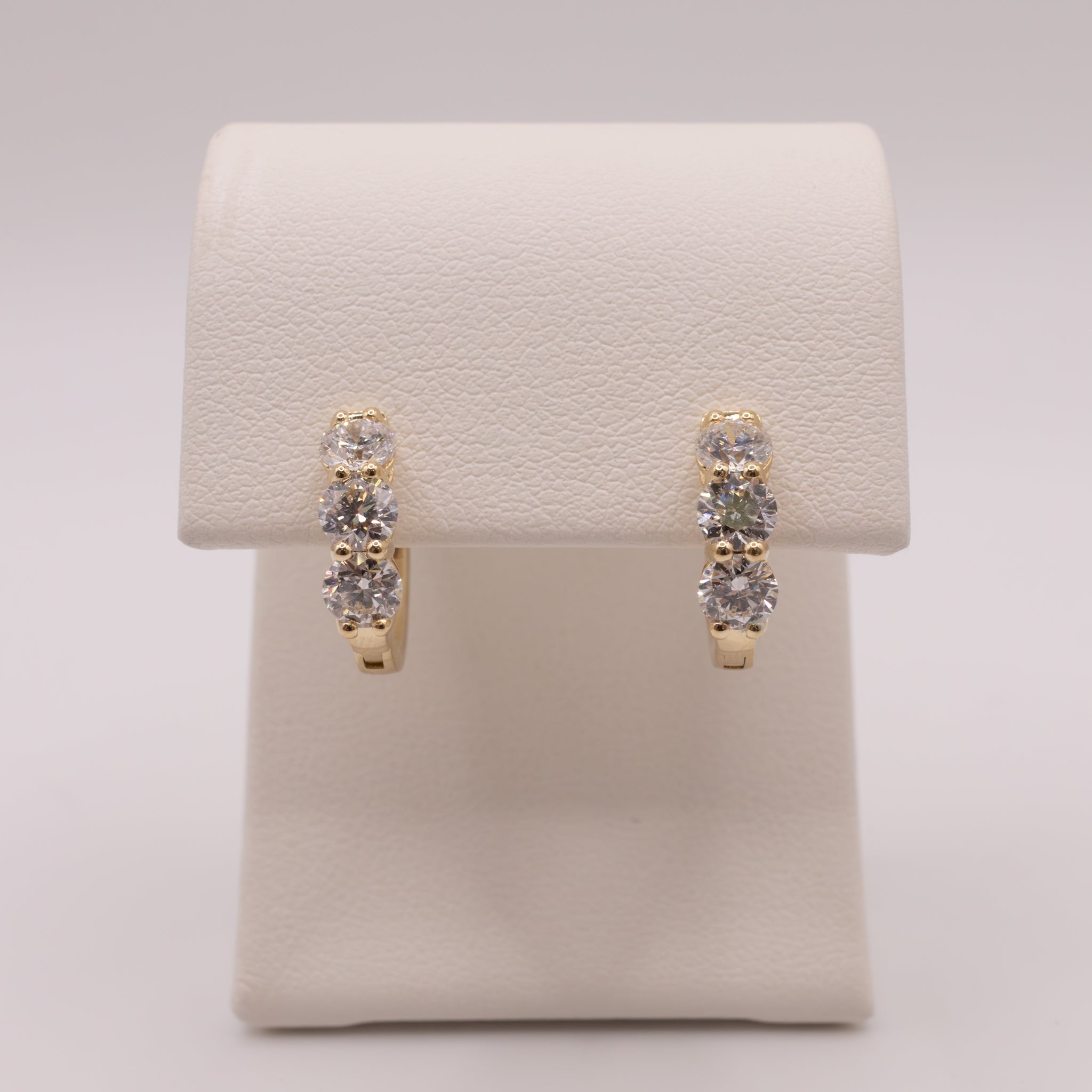 14KYG Diamond 3-Stone Huggie Hoop Earrings