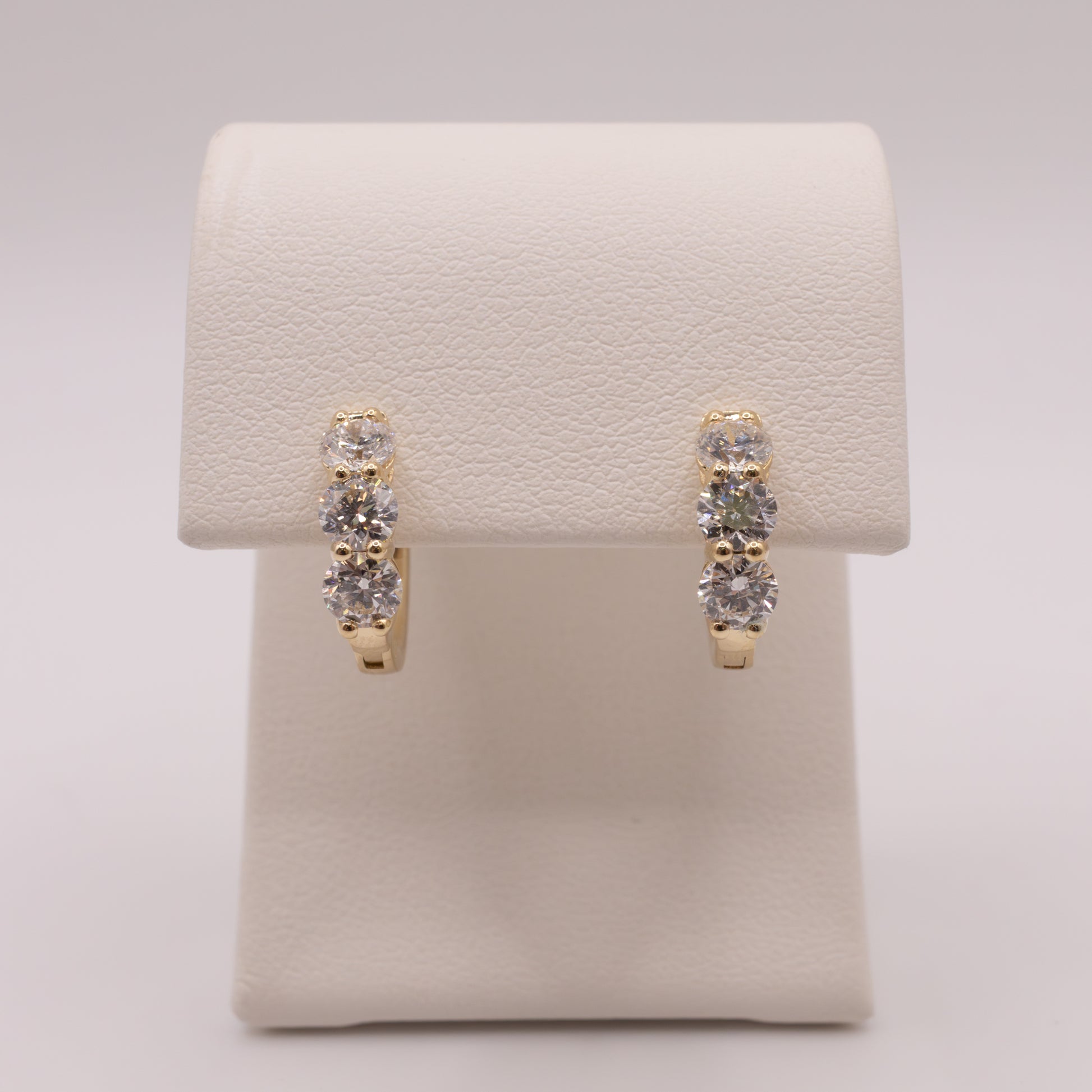 14KYG Diamond 3-Stone Huggie Hoop Earrings