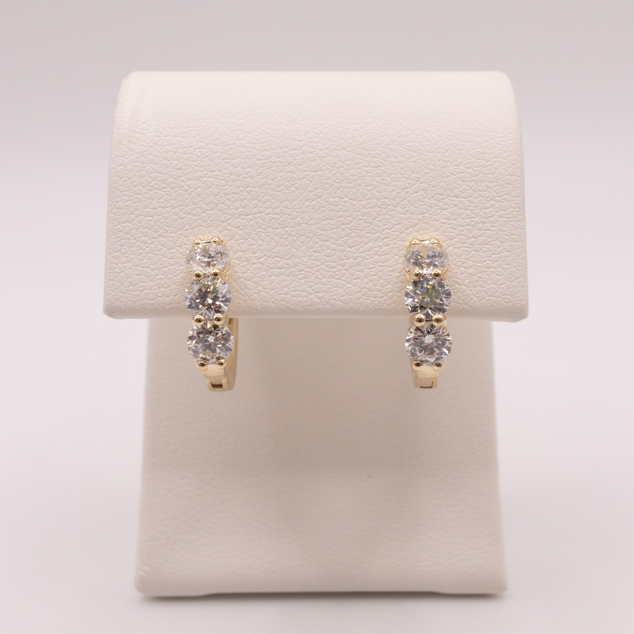 14KYG Diamond 3-Stone Huggie Hoop Earrings