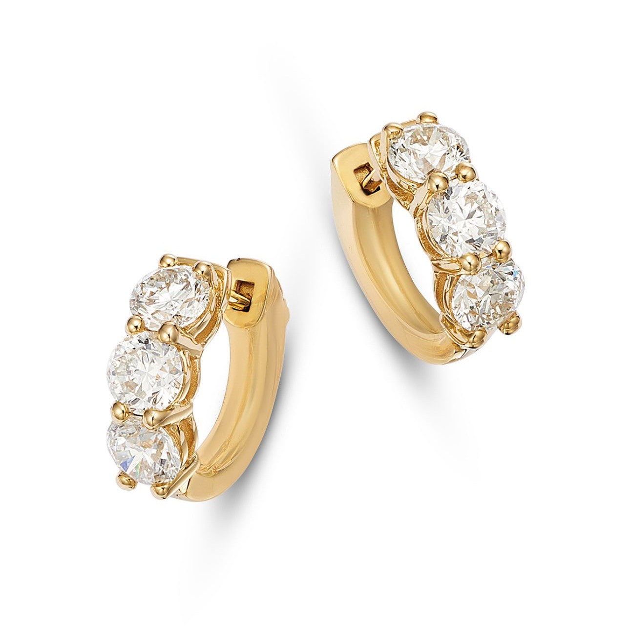 14KYG Diamond 3-Stone Huggie Hoop Earrings