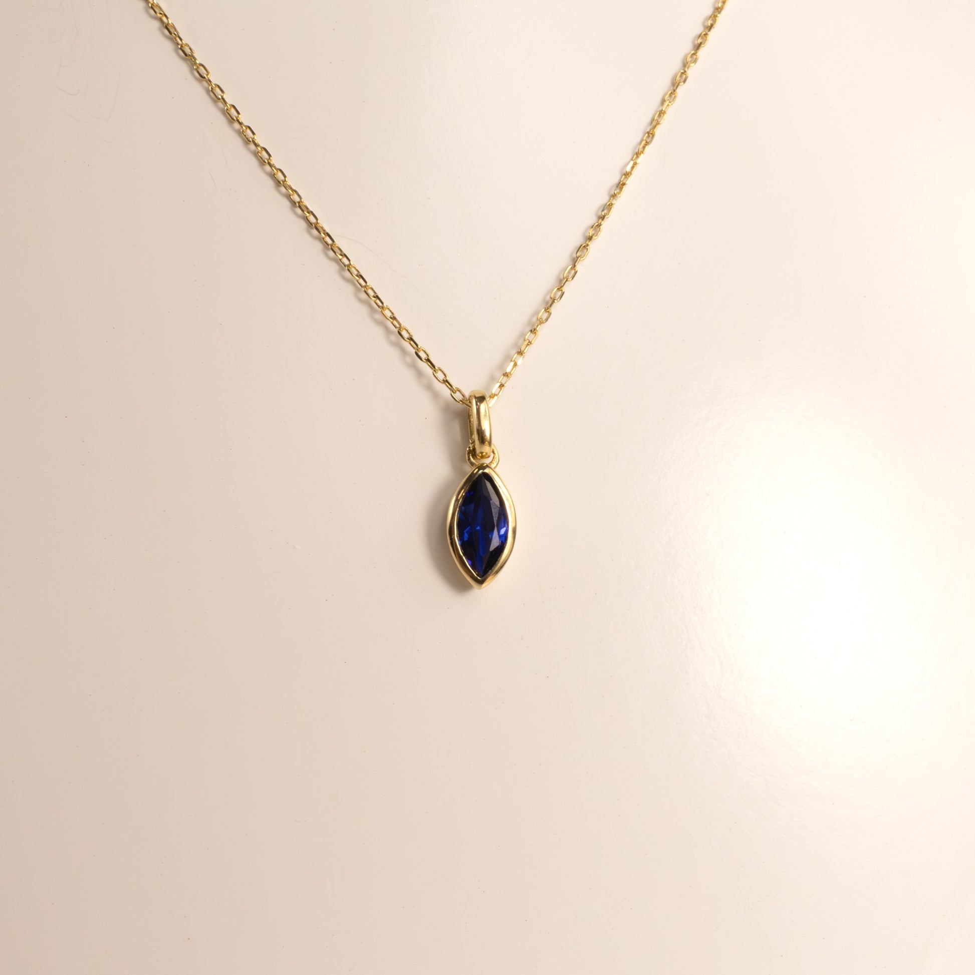 14KYG Lab Grown Sapphire Marquise Bezel Set Necklace