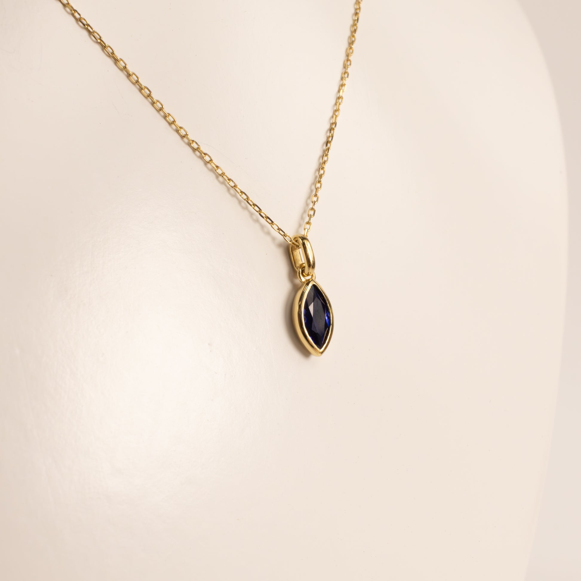 14KYG Lab Grown Sapphire Marquise Bezel Set Necklace