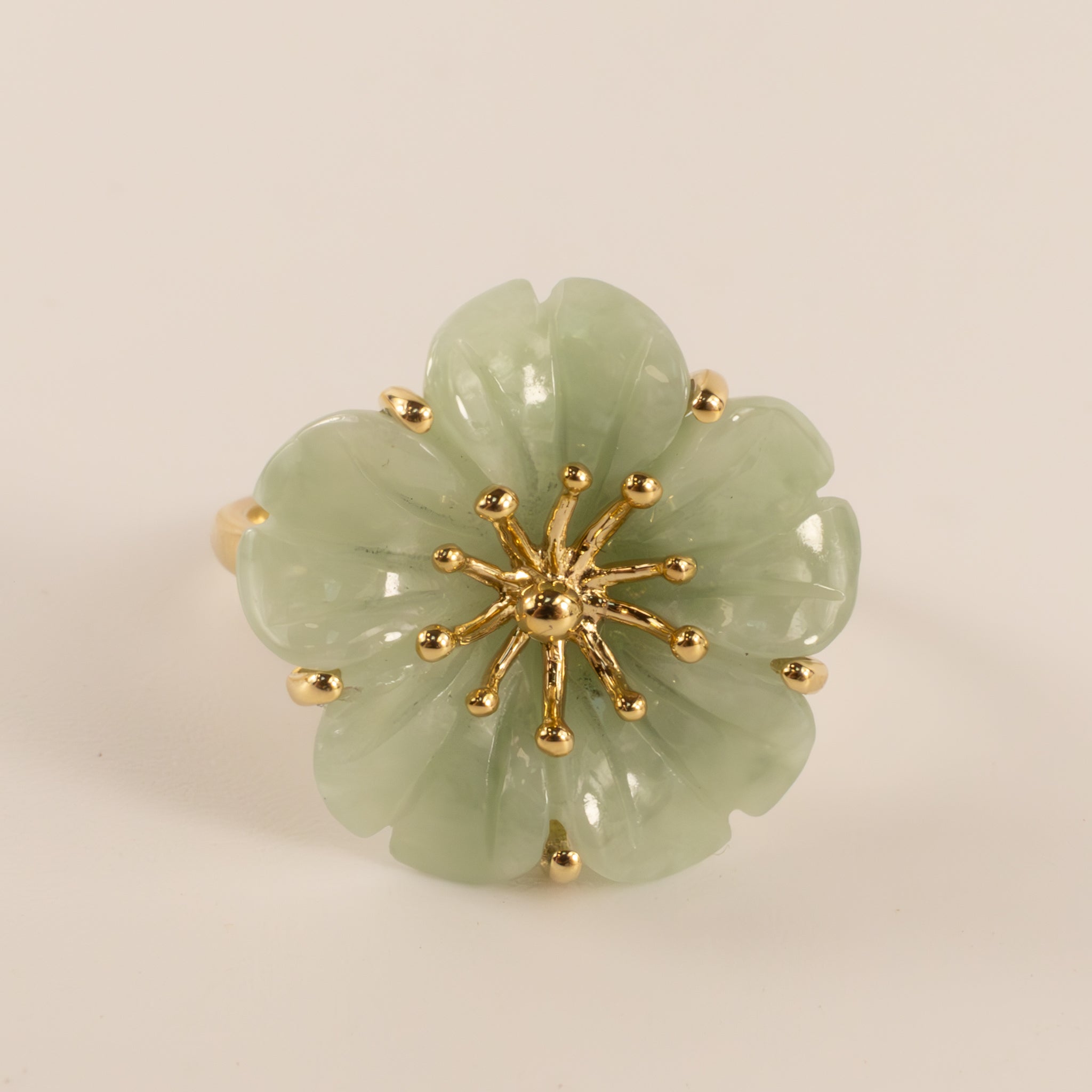14KYG Jade Cherry Blossom Flower Ring