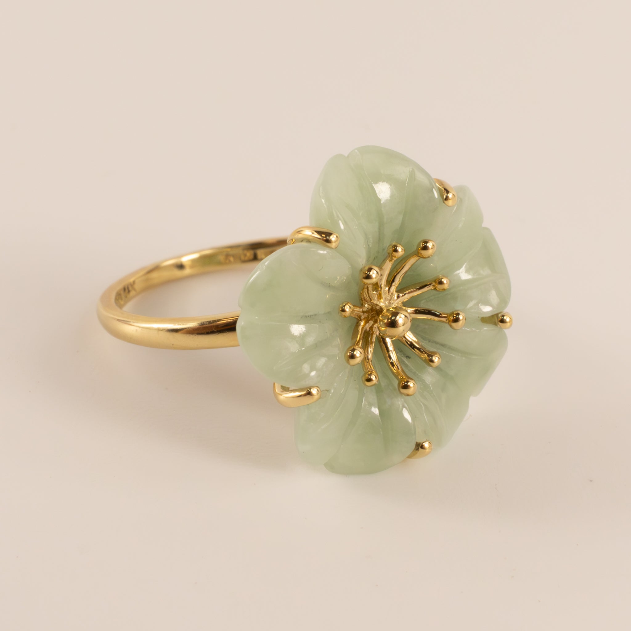 14KYG Jade Cherry Blossom Flower Ring