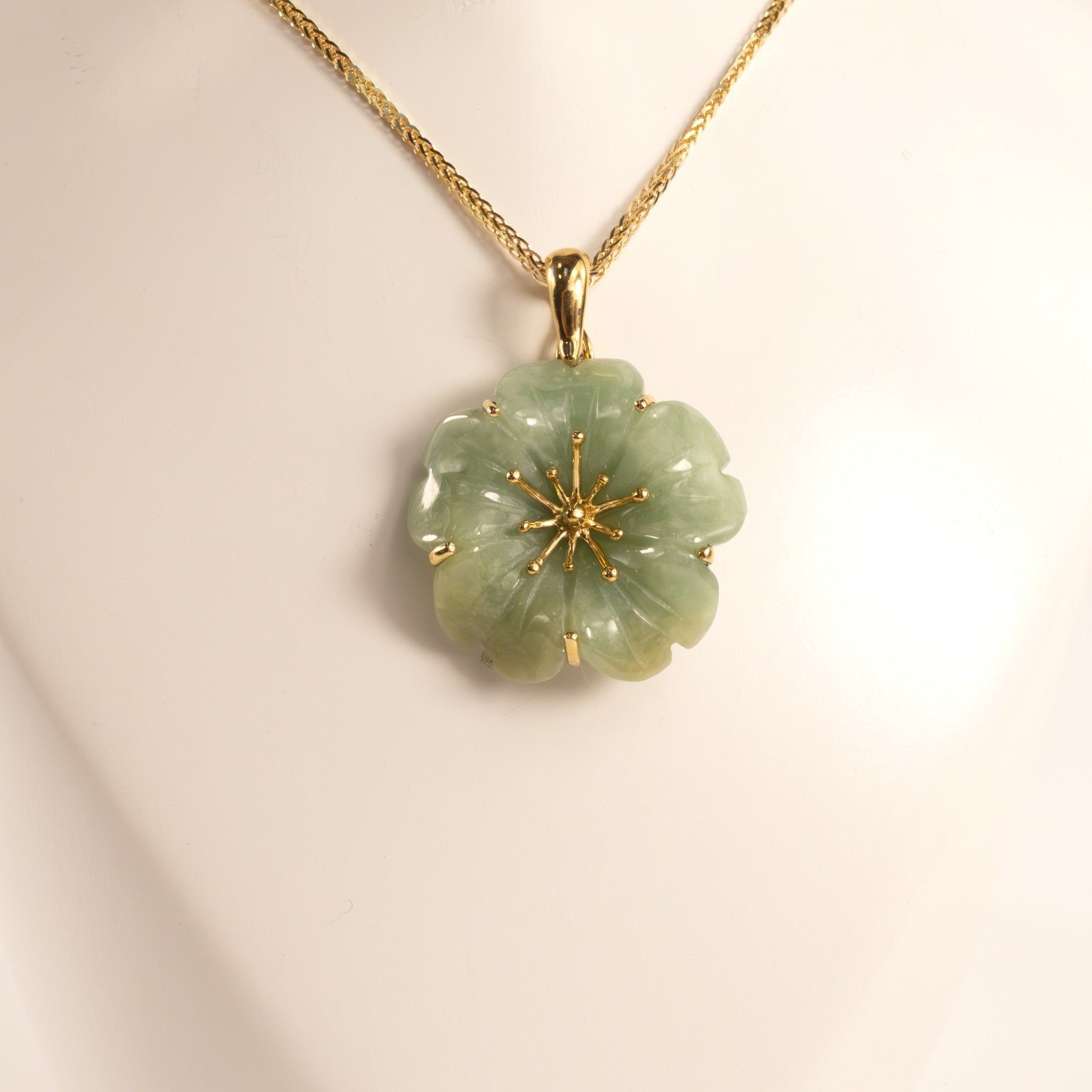 14KYG Jade Cherry Blossom Pendant