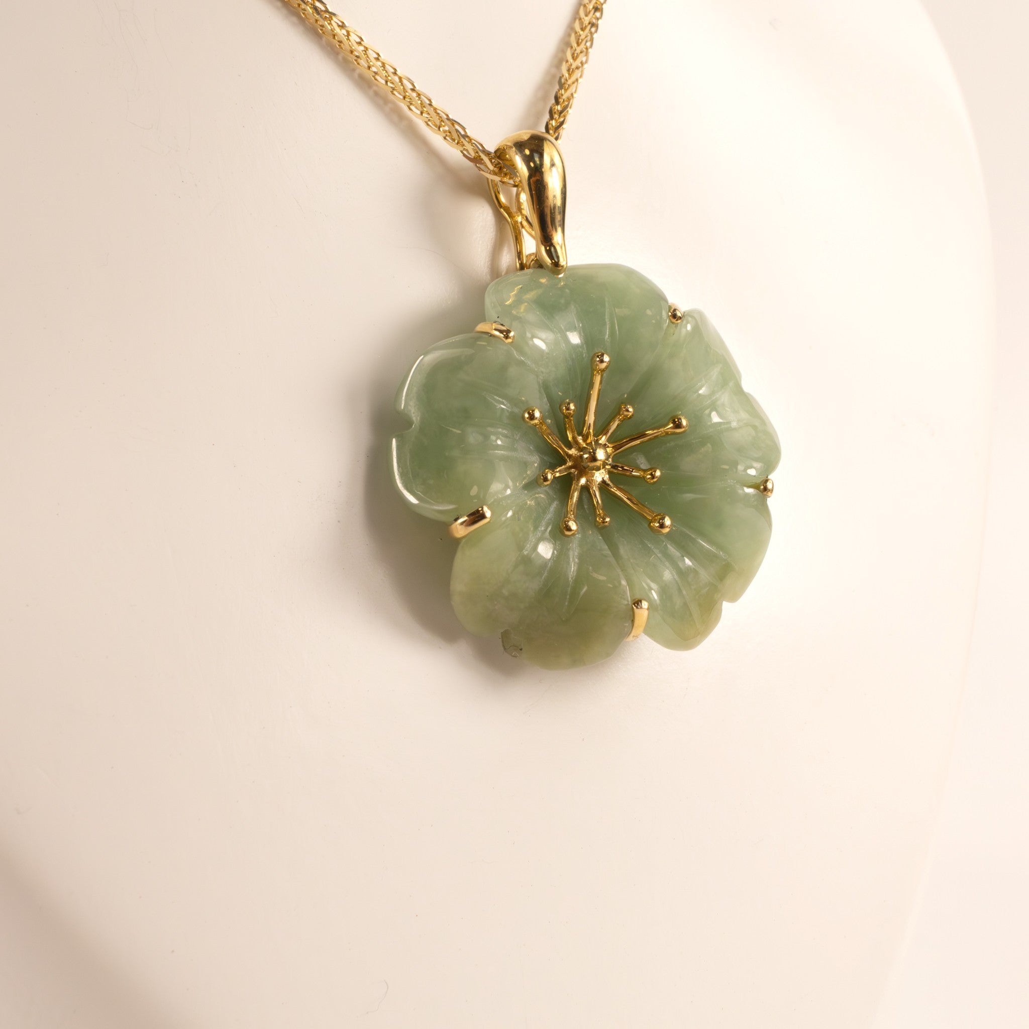 14KYG Jade Cherry Blossom Pendant