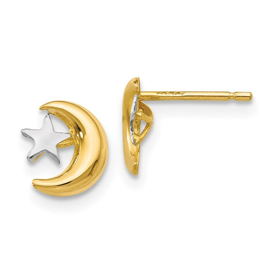 14K Two-Tone Moon and Star Stud Earrings