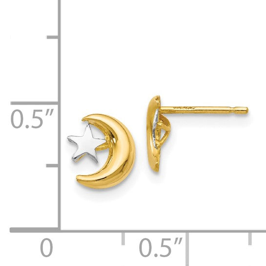 14K Two-Tone Mooon and Star Stud Earrings