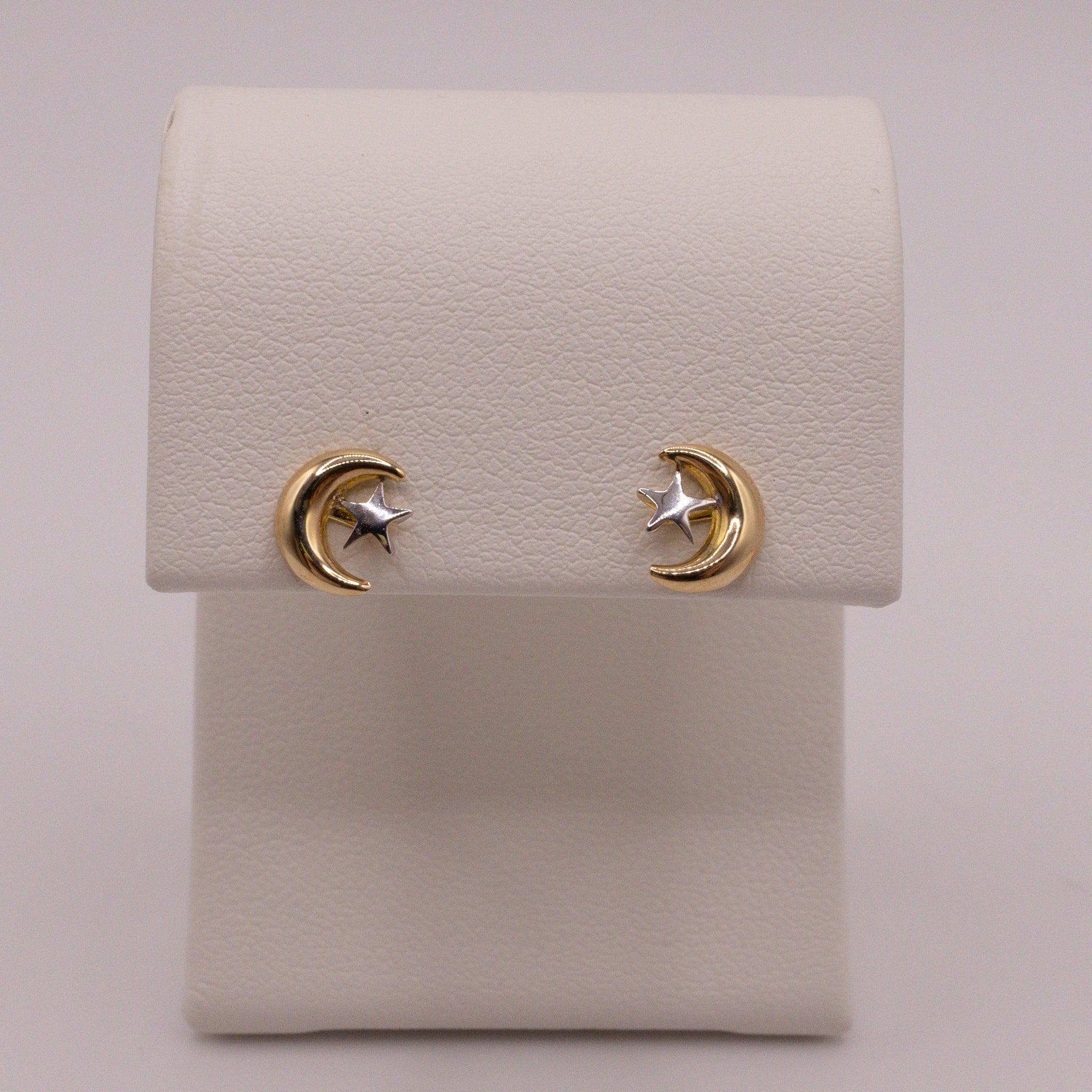14K Two-Tone Mooon and Star Stud Earrings