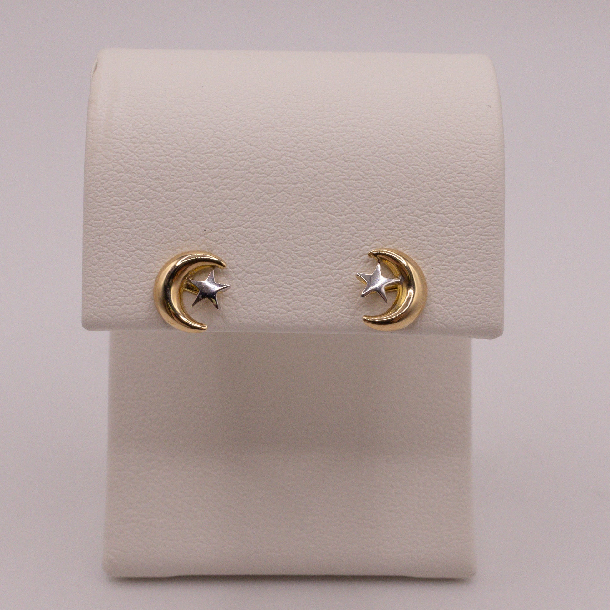 14K Two-Tone Mooon and Star Stud Earrings
