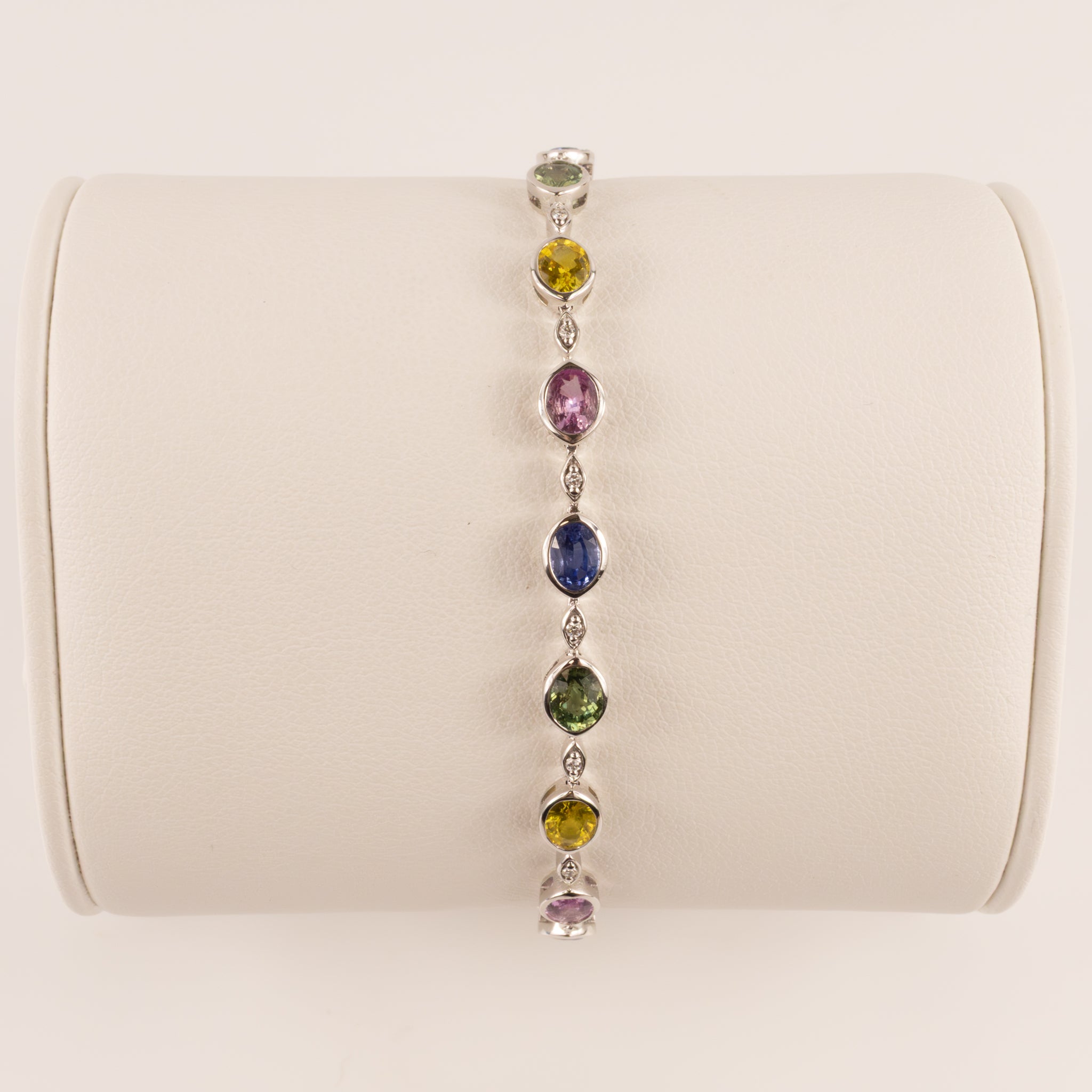14KWG Multicolor Sapphire and Diamond Alternating Bracelet