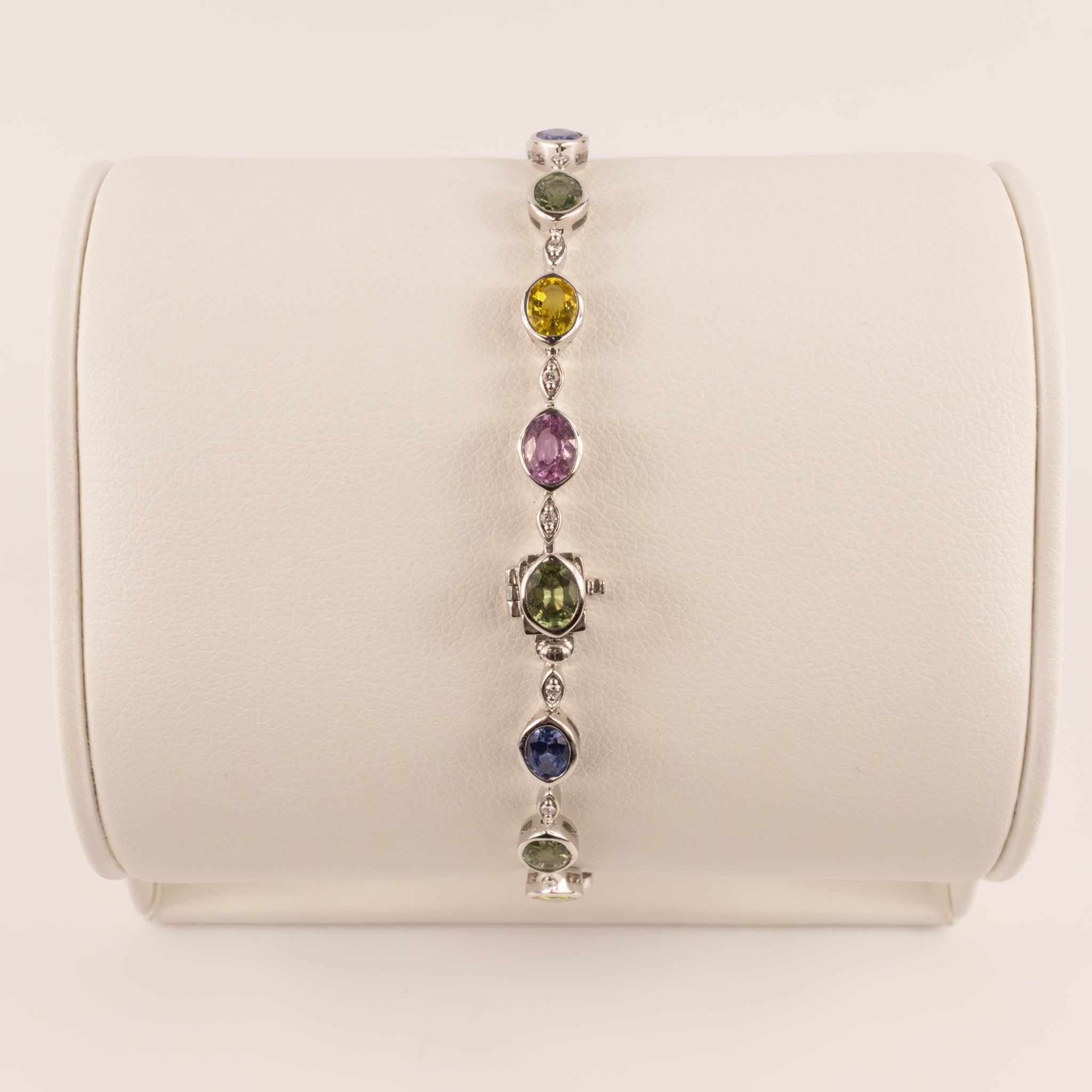 14KWG Multicolor Sapphire and Diamond Alternating Bracelet