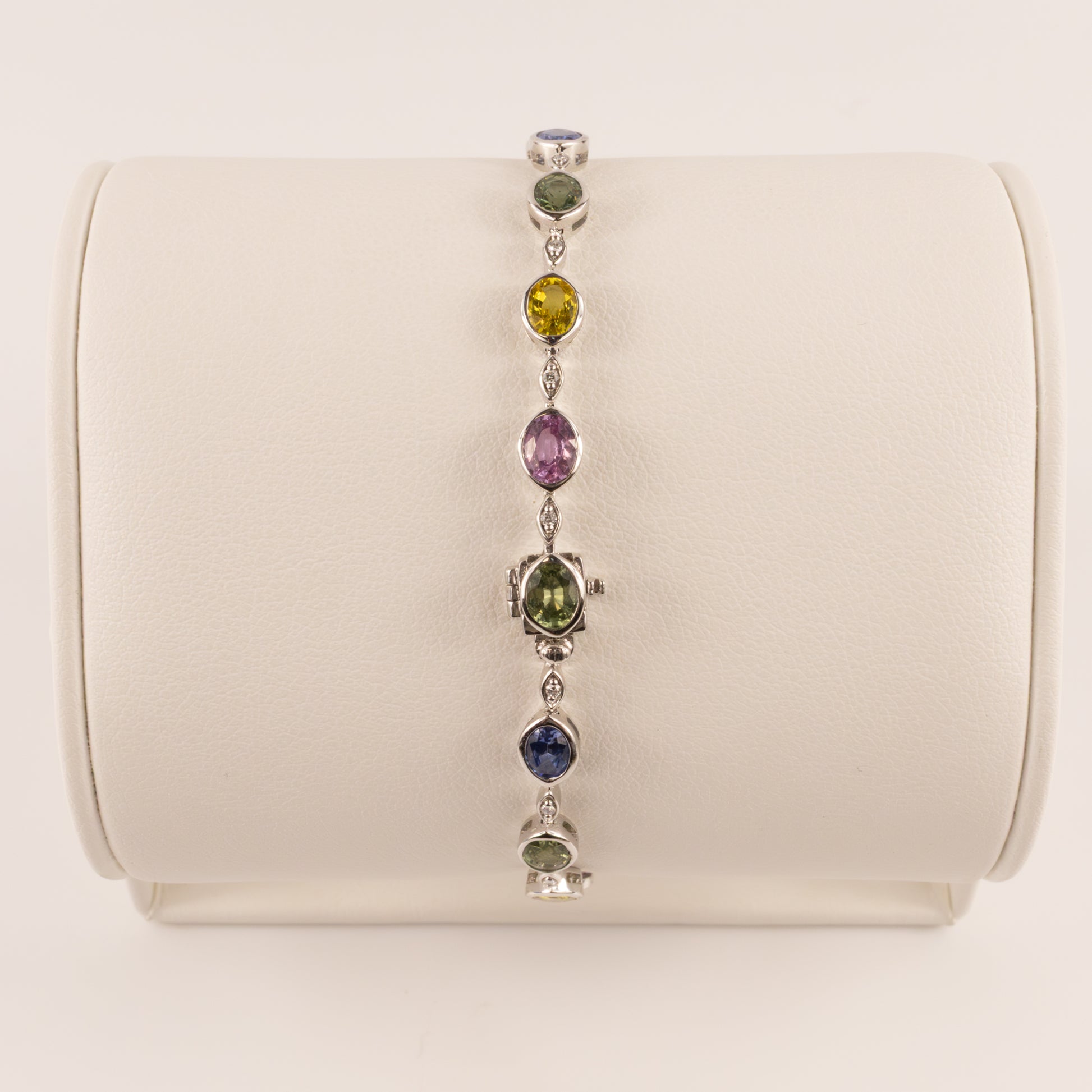 14KWG Multicolor Sapphire and Diamond Alternating Bracelet
