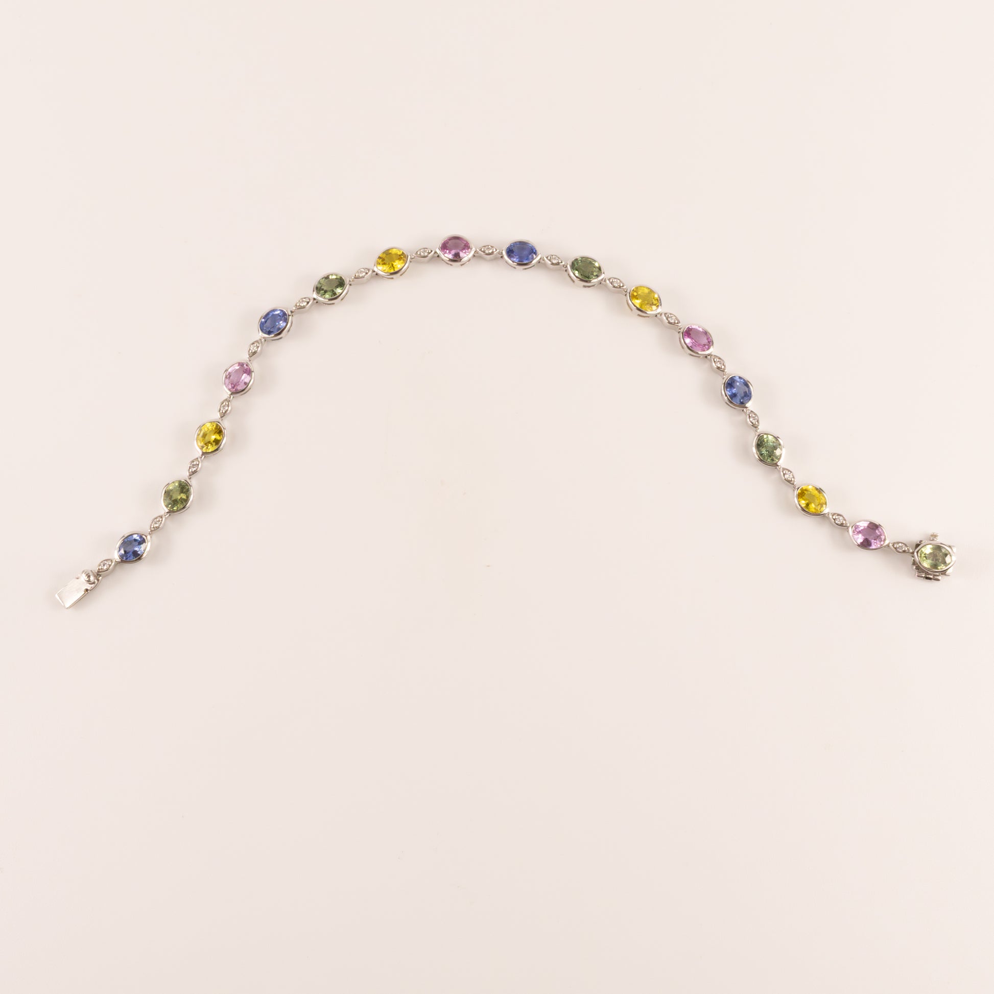 14KWG Multicolor Sapphire and Diamond Alternating Bracelet