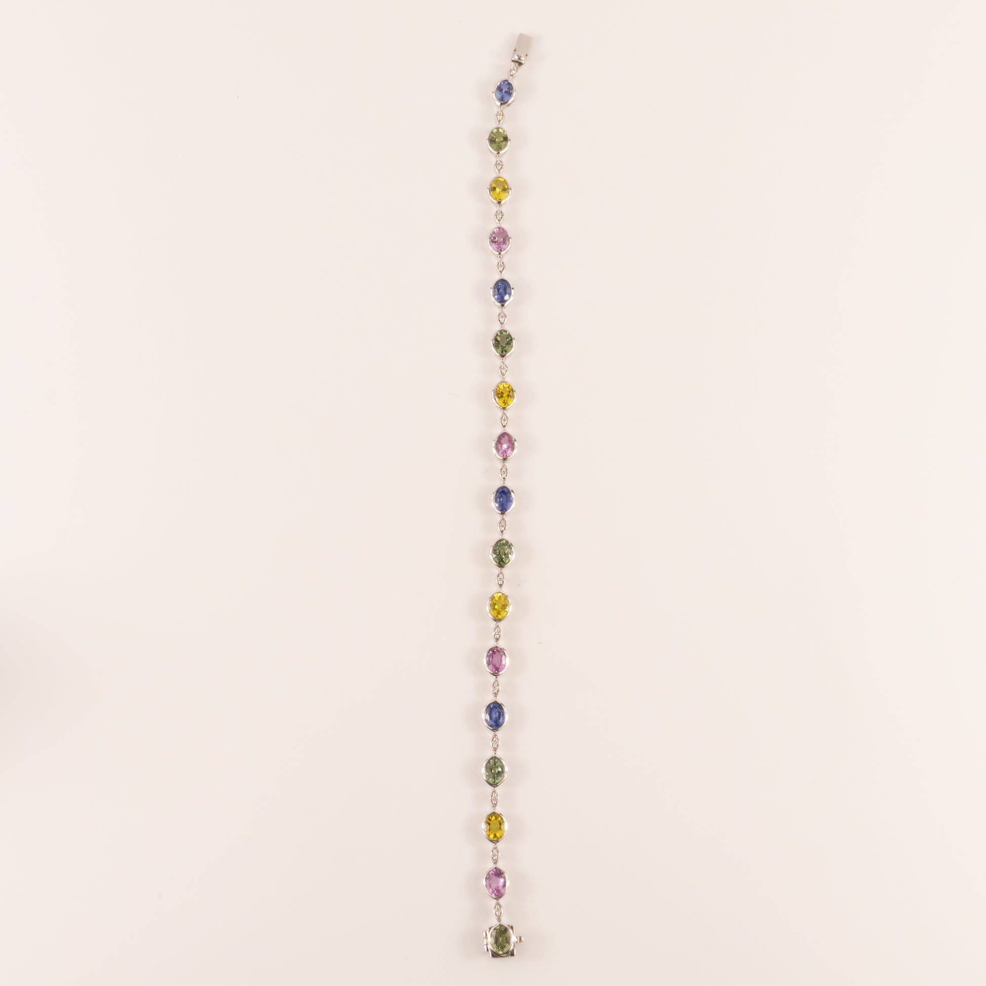 14KWG Multicolor Sapphire and Diamond Alternating Bracelet