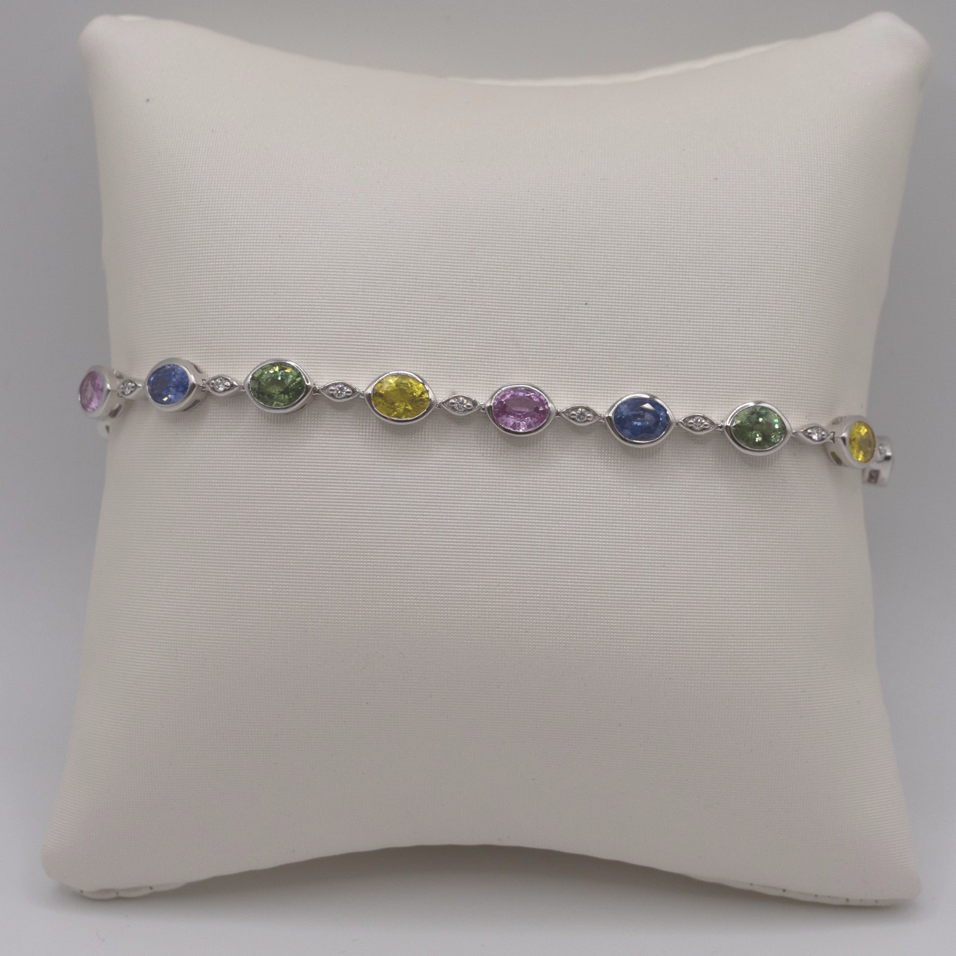 14KWG Multicolor Sapphire and Diamond Alternating Bracelet