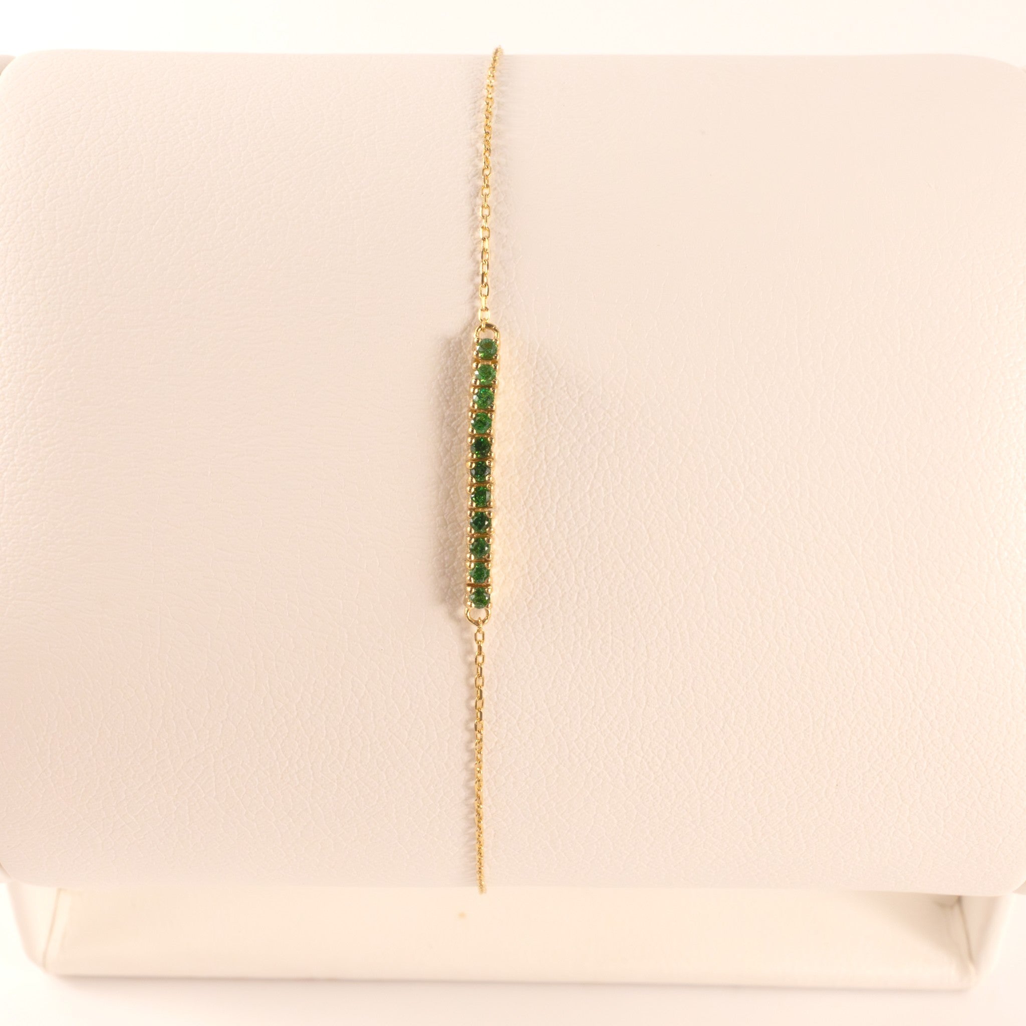 14KYG Tsavorite Row Cable Chain Bracelet