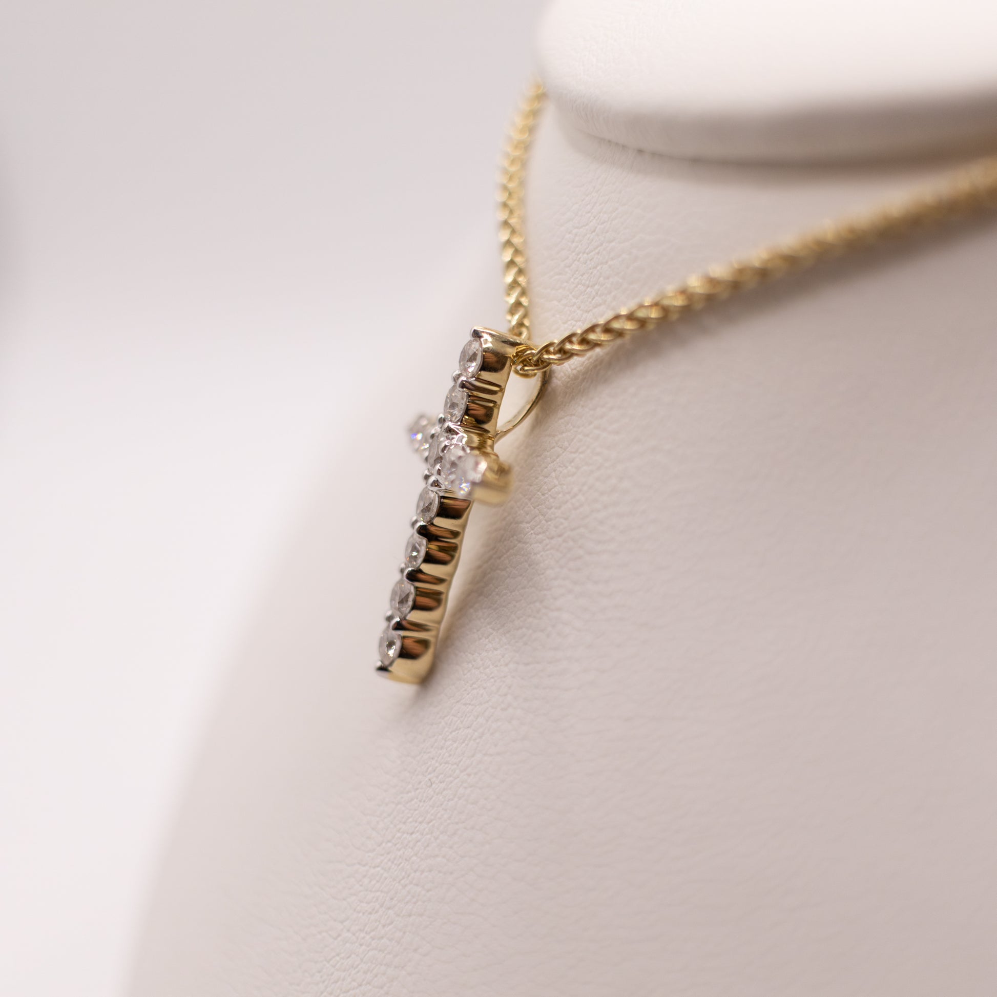 14K Two-Tone Diamond Cross Pendant