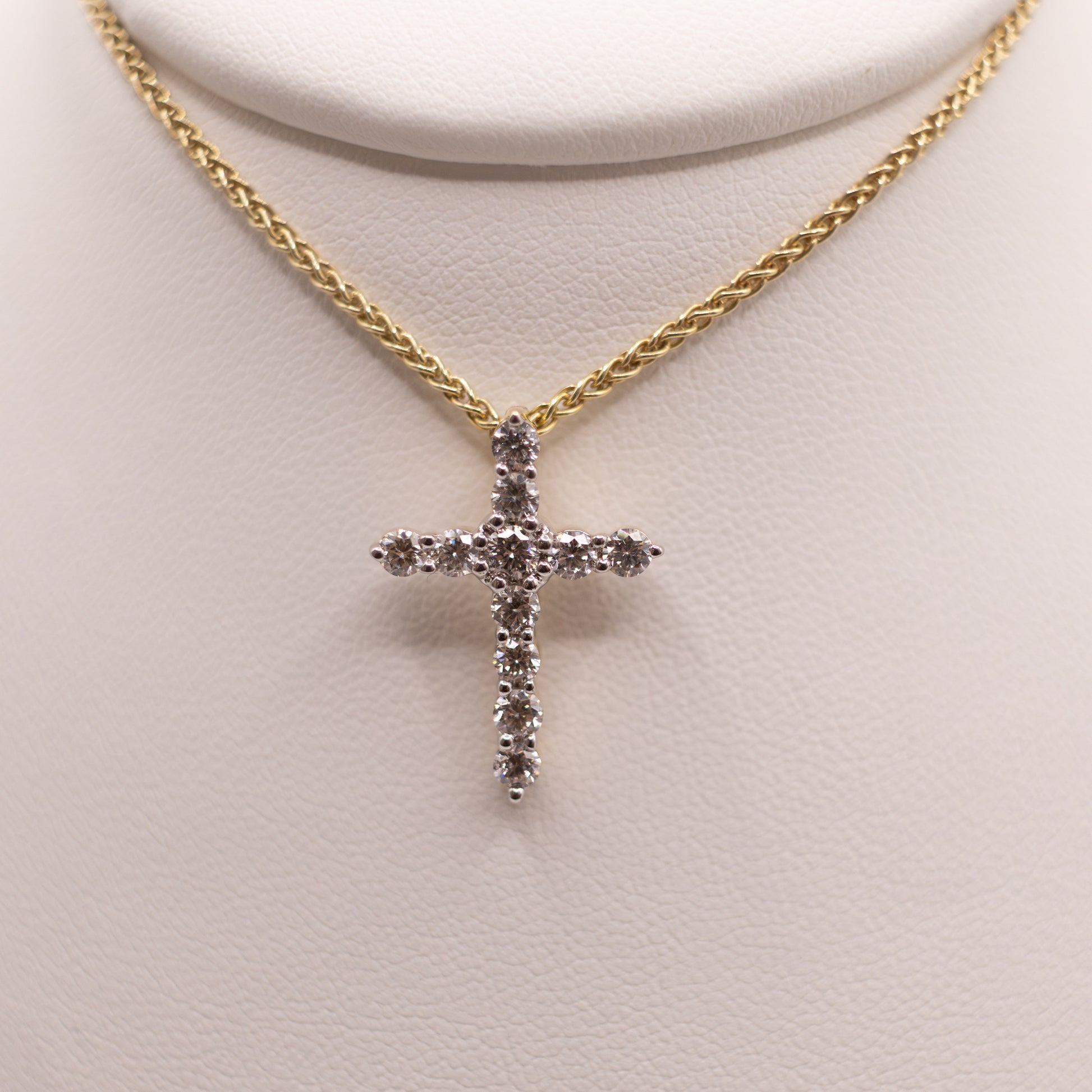 14K Two-Tone Diamond Cross Pendant