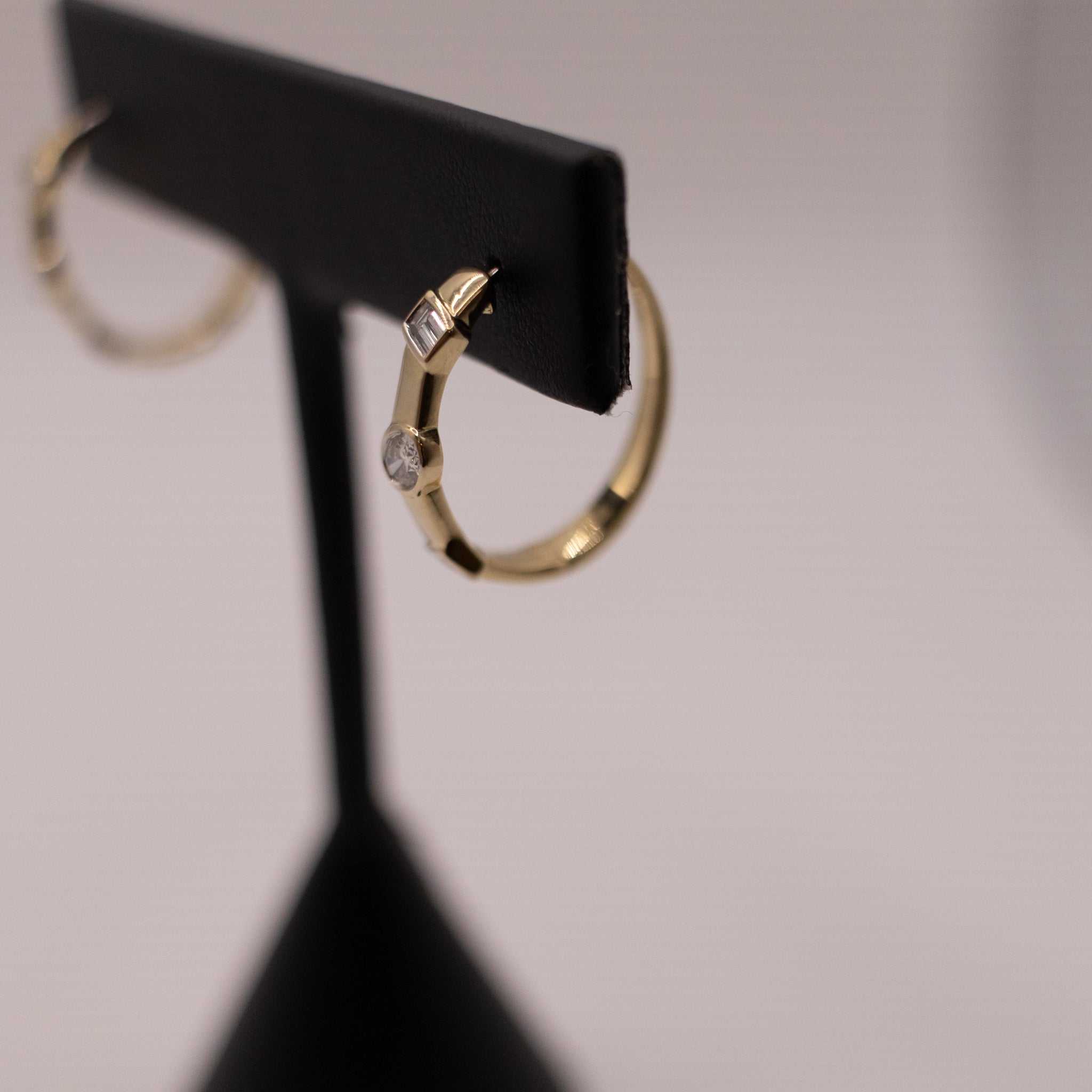 14KYG Diamond Oval and Baguette Flush Set Hoop Earrings