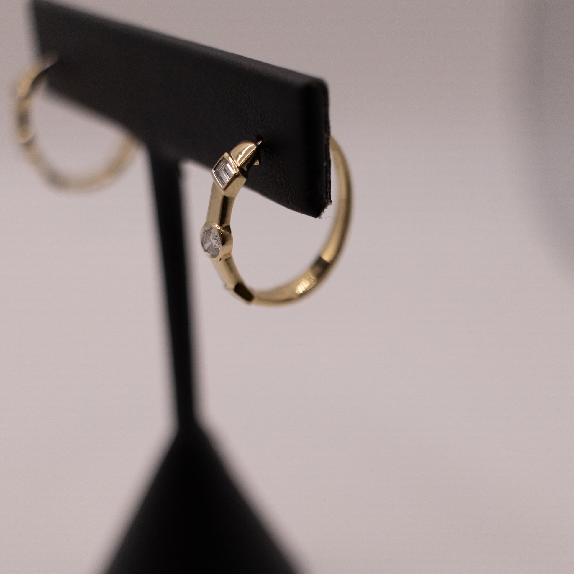 14KYG Diamond Oval and Baguette Flush Set Hoop Earrings