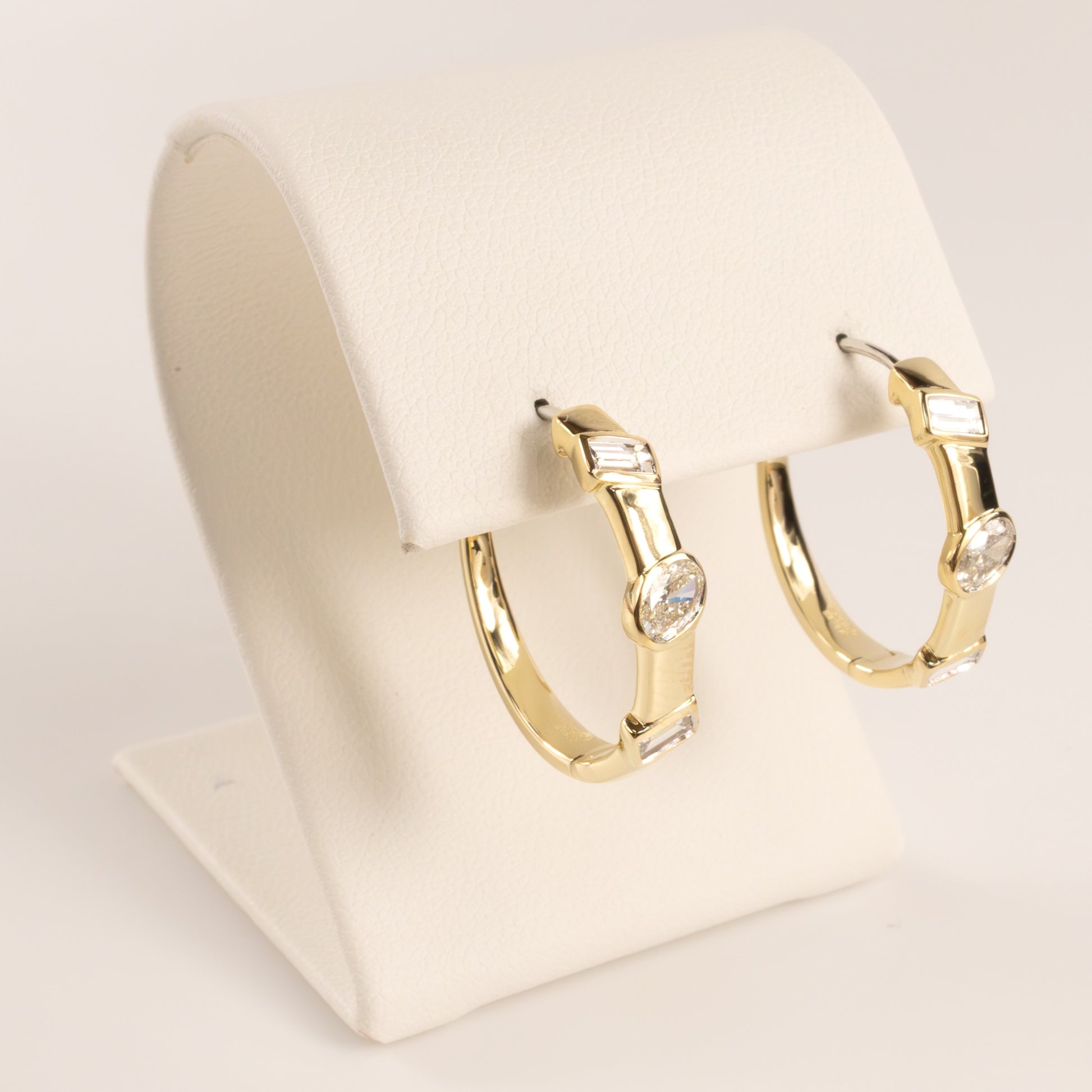 14KYG Diamond Oval and Baguette Flush set Hoop Earrings