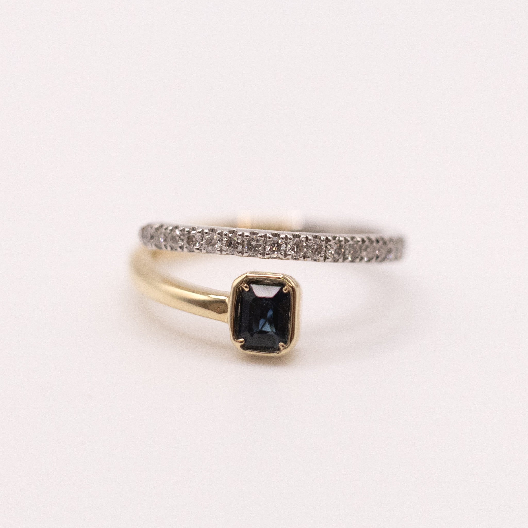 14K Two-Tone Sapphire and Diamond Bypass Ring