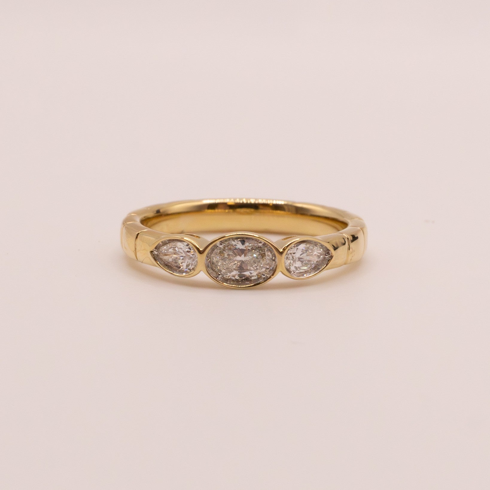 14KYG Diamond Oval and Pear Bezel Set Ring
